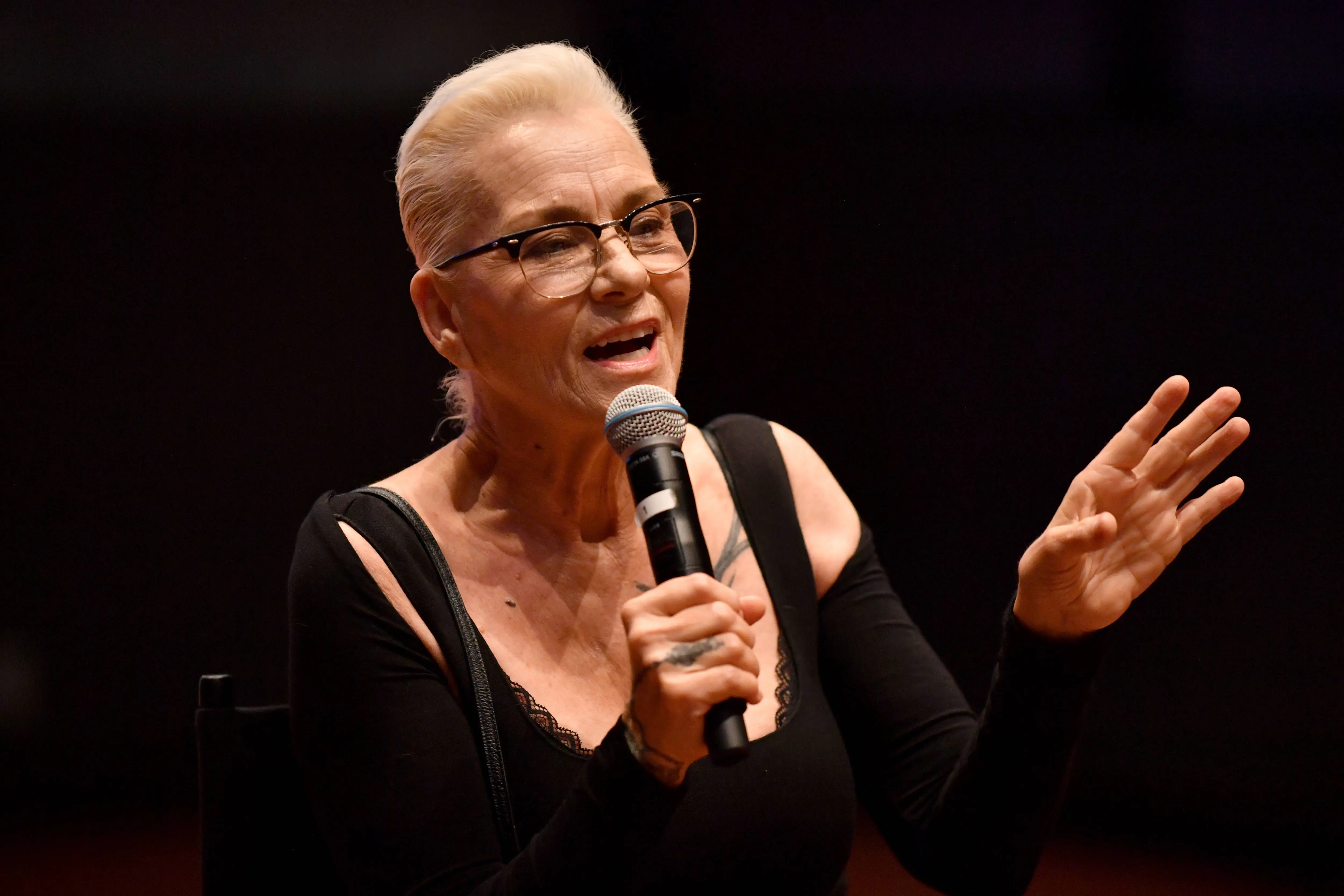 Susan Powter participates in a Q&amp;A for the world premiere of "Stop the Insanity: Finding Susan Powter" (Image via Getty)