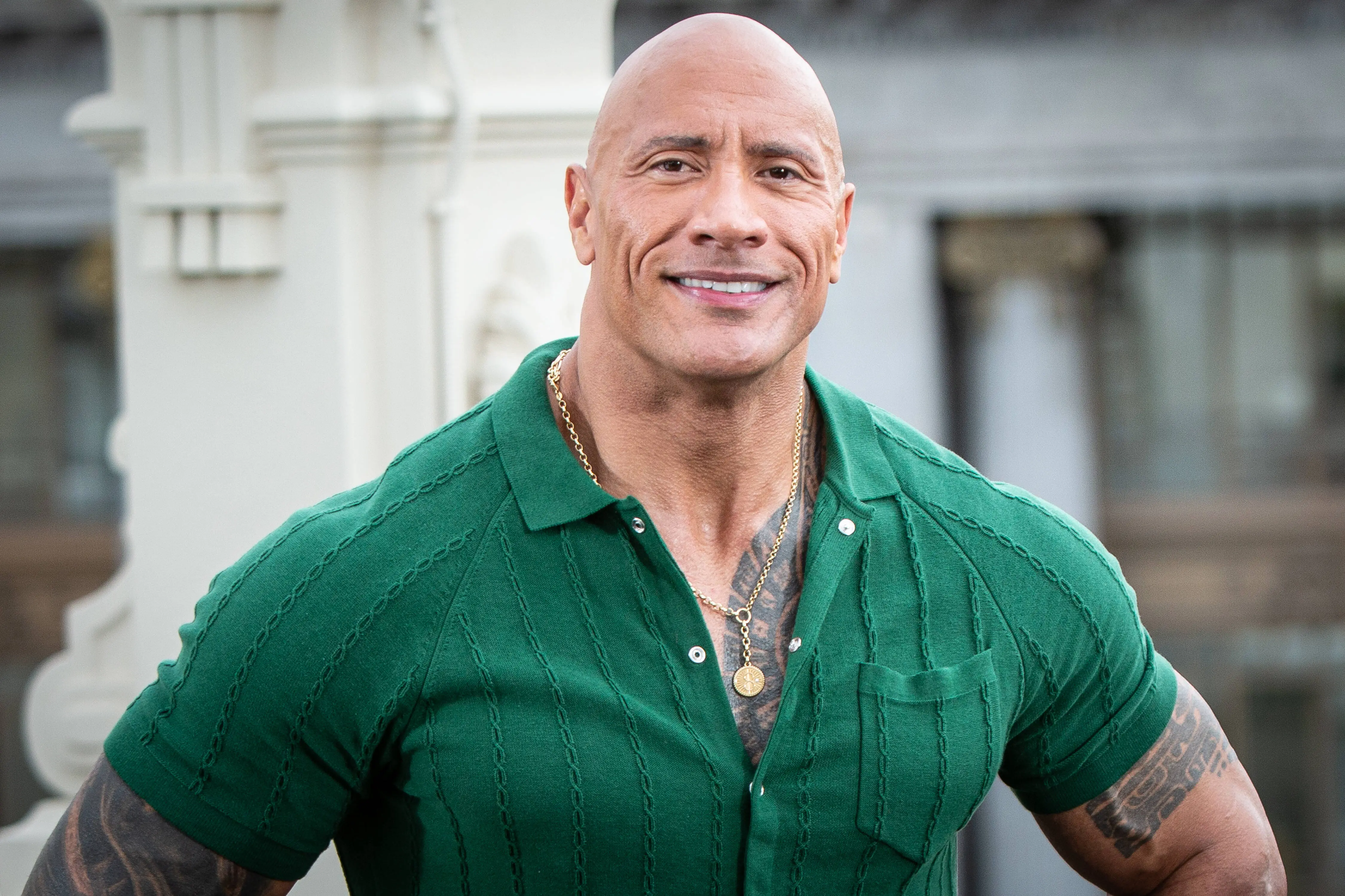 MADRID, SPAIN - OCTOBER 19: US actor Dwayne Johnson attends the "Black Adam" photocall at NH Collection Madrid Eurobuilding hotel on October 19, 2022 in Madrid, Spain. (Photo by Pablo Cuadra/WireImage)