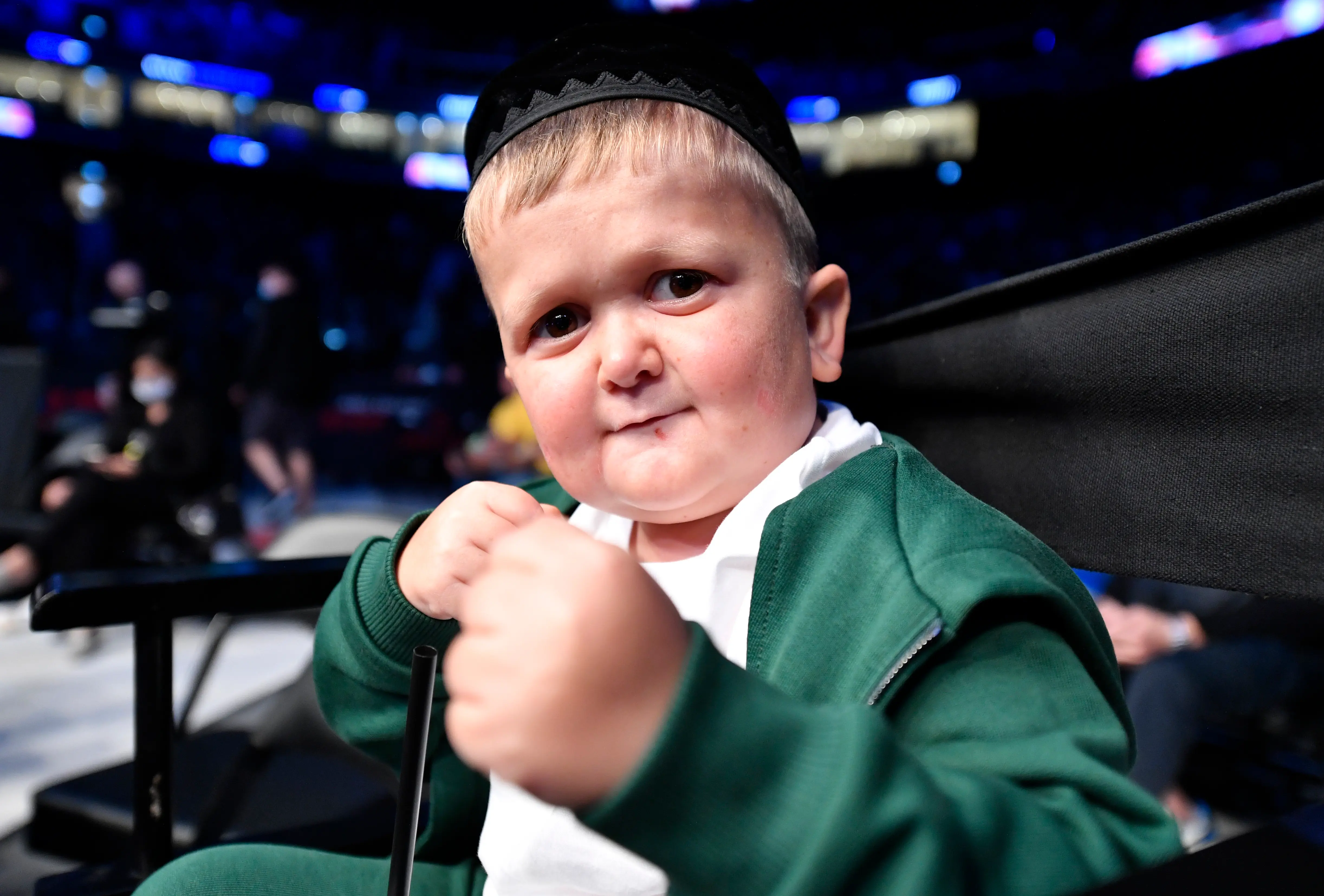 Hasbulla Magomedov is seen in attendance during the UFC 267 event at Etihad Arena on October 30, 2021 in Yas Island, Abu Dhabi, United Arab Emirates. (Photo by Chris Unger/Zuffa LLC)