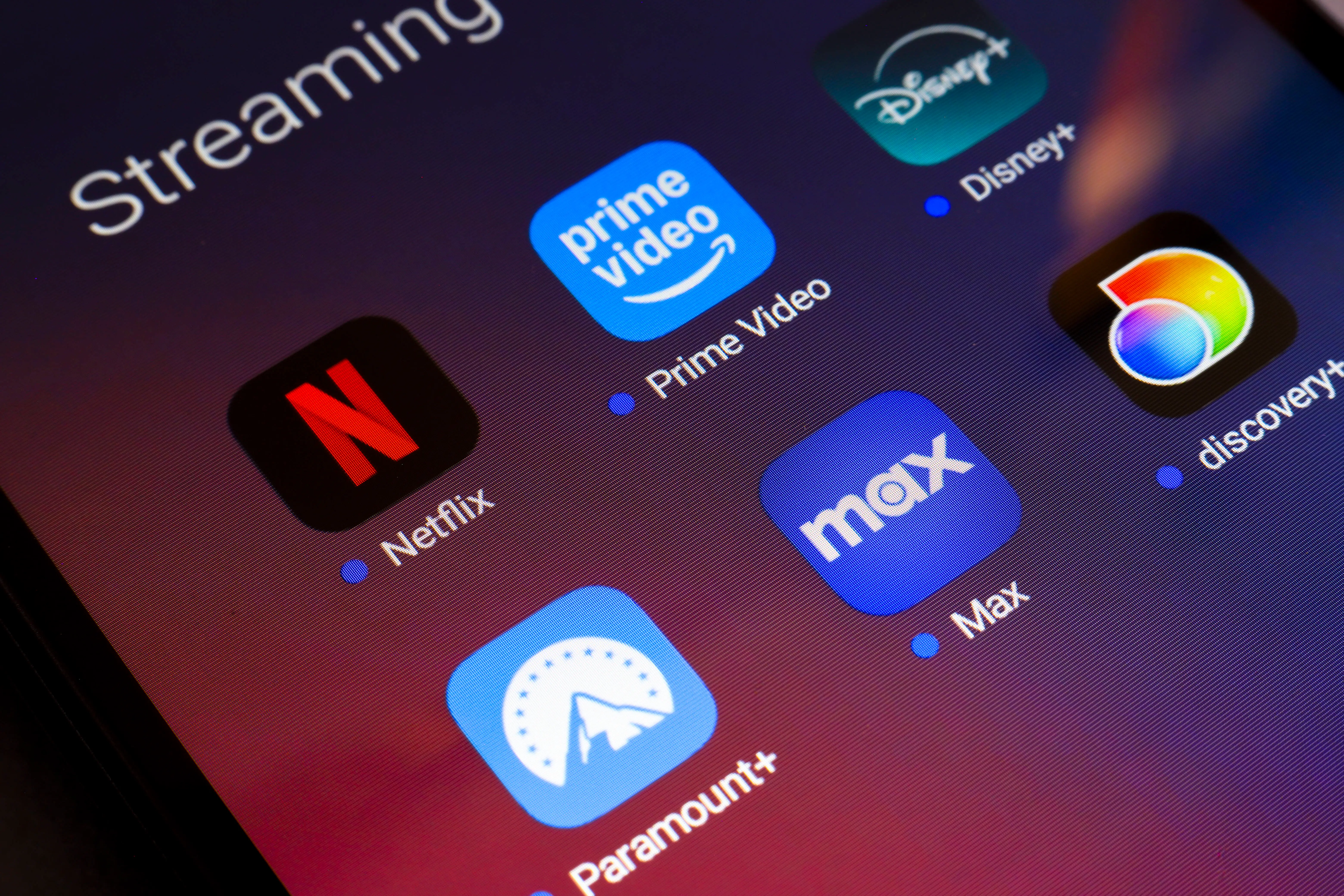 The streaming services Netflix, Amazon Prime Video, Disney+, Paramount+, Max and Discovery+ app soon appear on the screen of a smartphone in Reno, United States, on November 25, 2024. (Photo Illustration by Jaque Silva/NurPhoto via Getty Images)