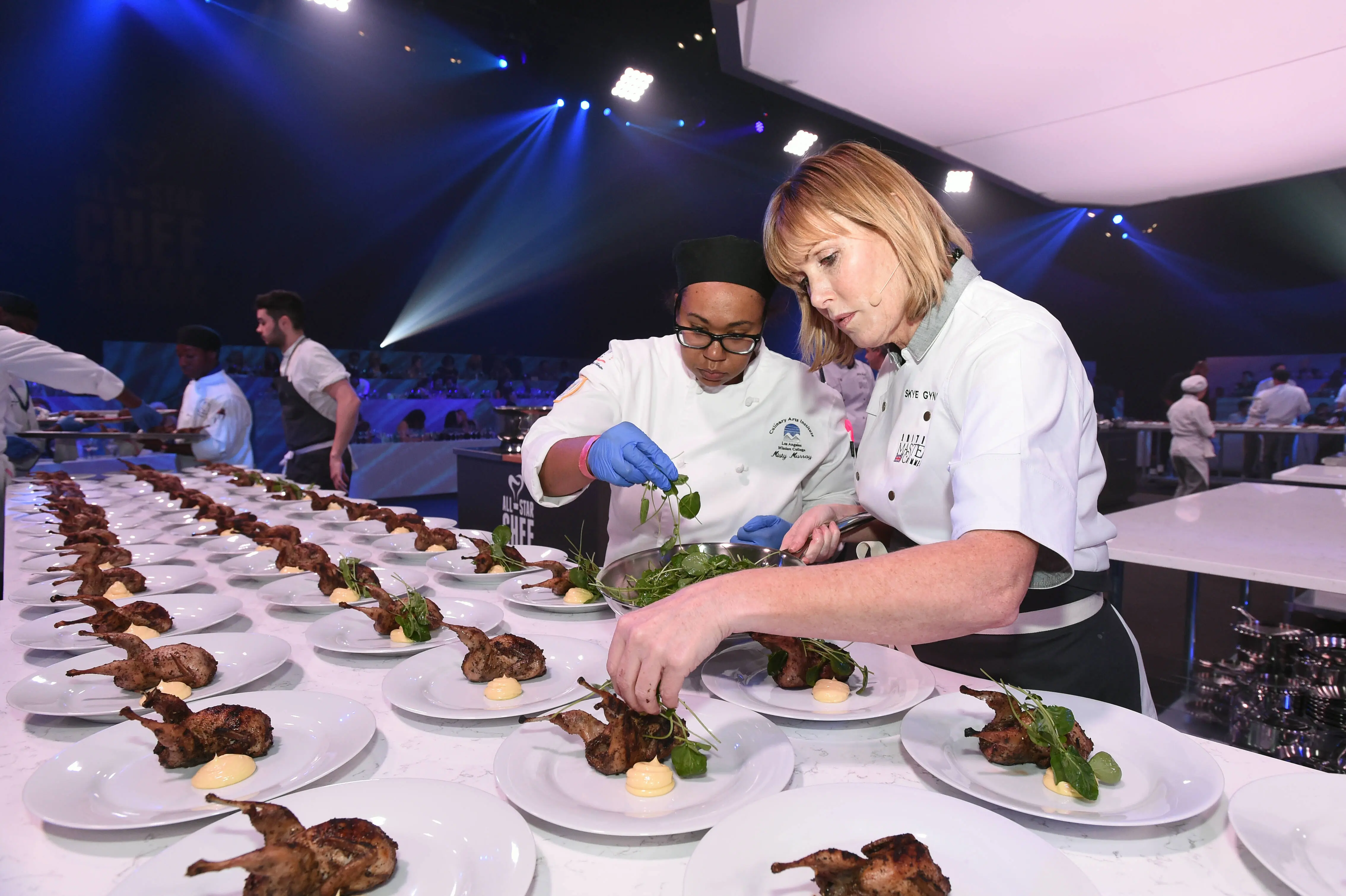 Chef Skye Gyngell prepares a dish at L.A. LIVE's All-Star Chef Classic, British Masters Dinner on March 13, 2015 in Los Angeles, California. (Photo by Adam Pantozzi/Bernstein Associates/Getty Images)