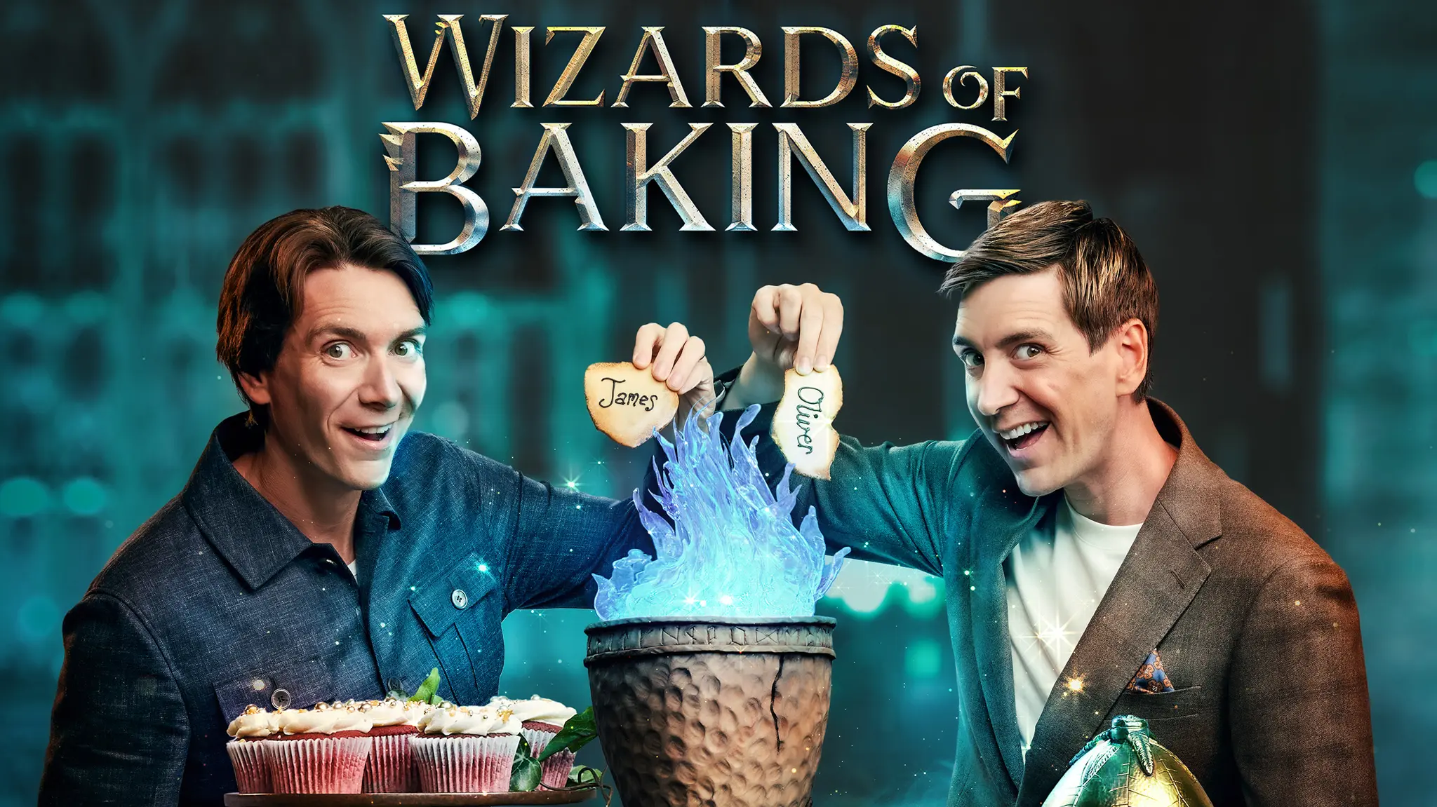 Hosts of Harry Potter: Wizards of Baking, James and Oliver Phelps (Image via Food Network)