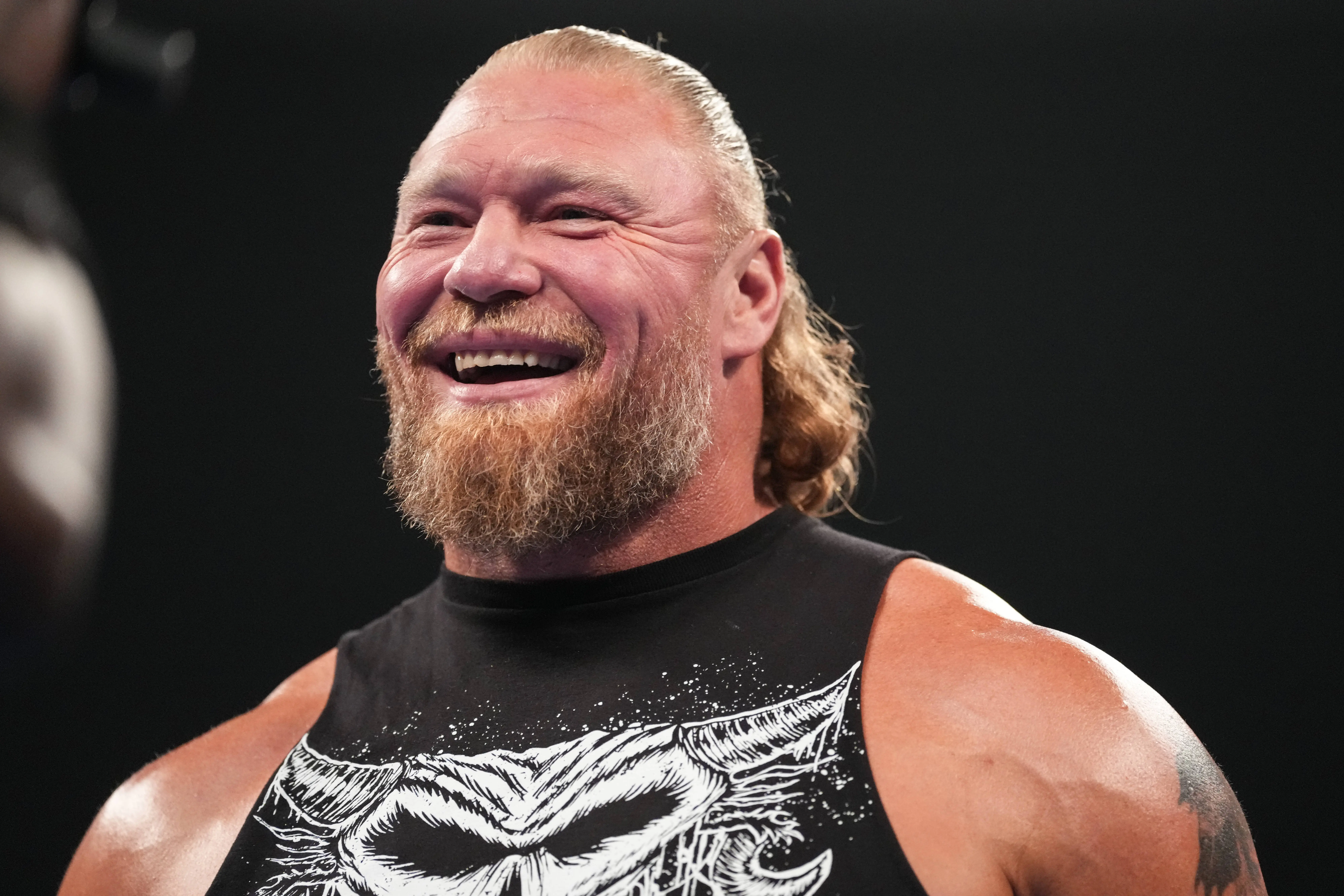 NORFOLK, VIRGINIA - SEPTEMBER 12: Brock Lesnar laughs at his opponent during SmackDown at Norfolk Scope Arena on September 12, 2025 in Norfolk, Virginia.  (Photo by Michael Owens/WWE via Getty Images)
