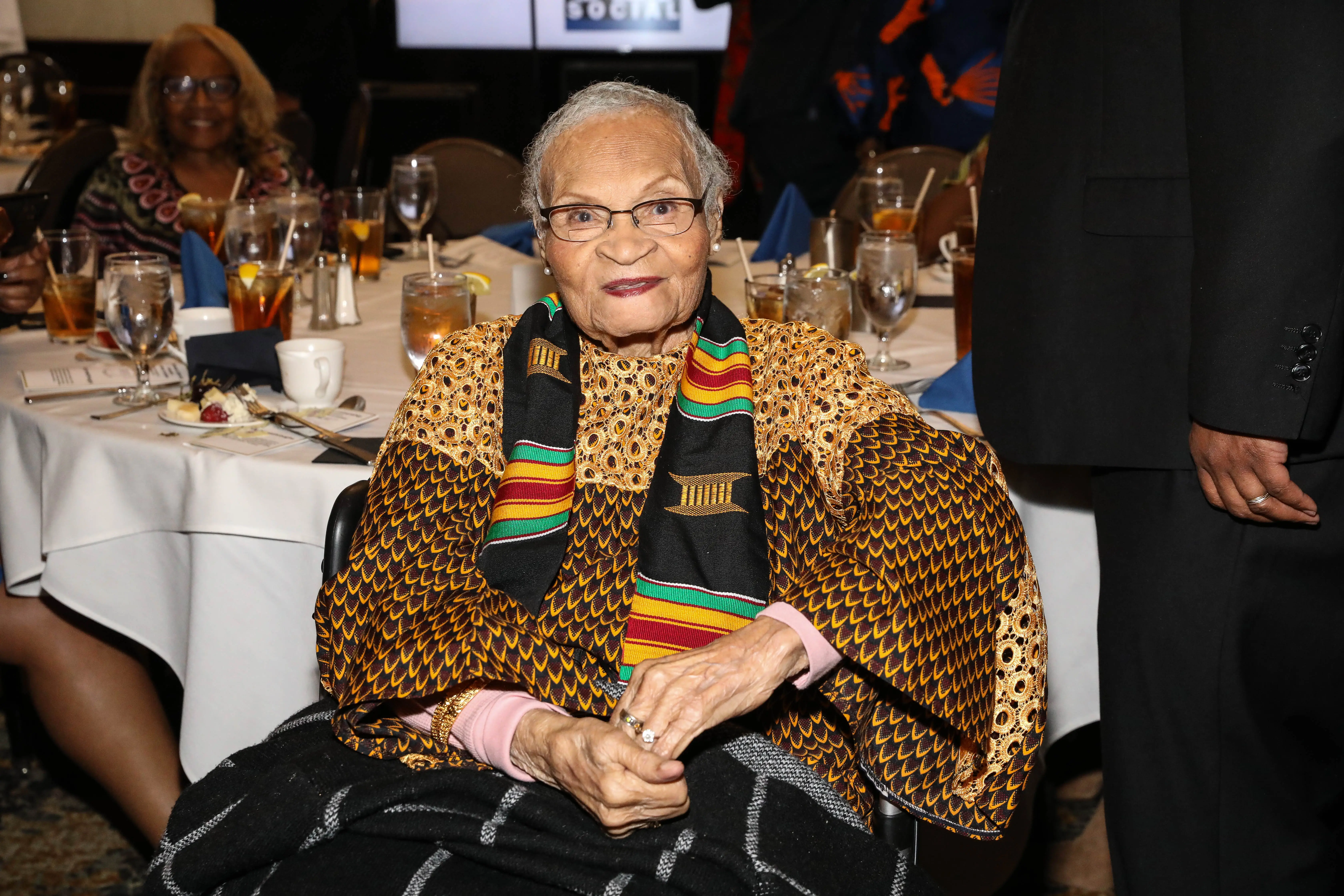 Queen Mother and Founder of the VFF Foundation, Viola Ford Fletcher, age 108, attends the Oldest Living Tulsa Oklahoma Massacre Survivors Celebrated And Book Cover Revealing at The City Club of Washington on February 28, 2023 in Washington, DC. (Photo by Brian Stukes/Getty Images)