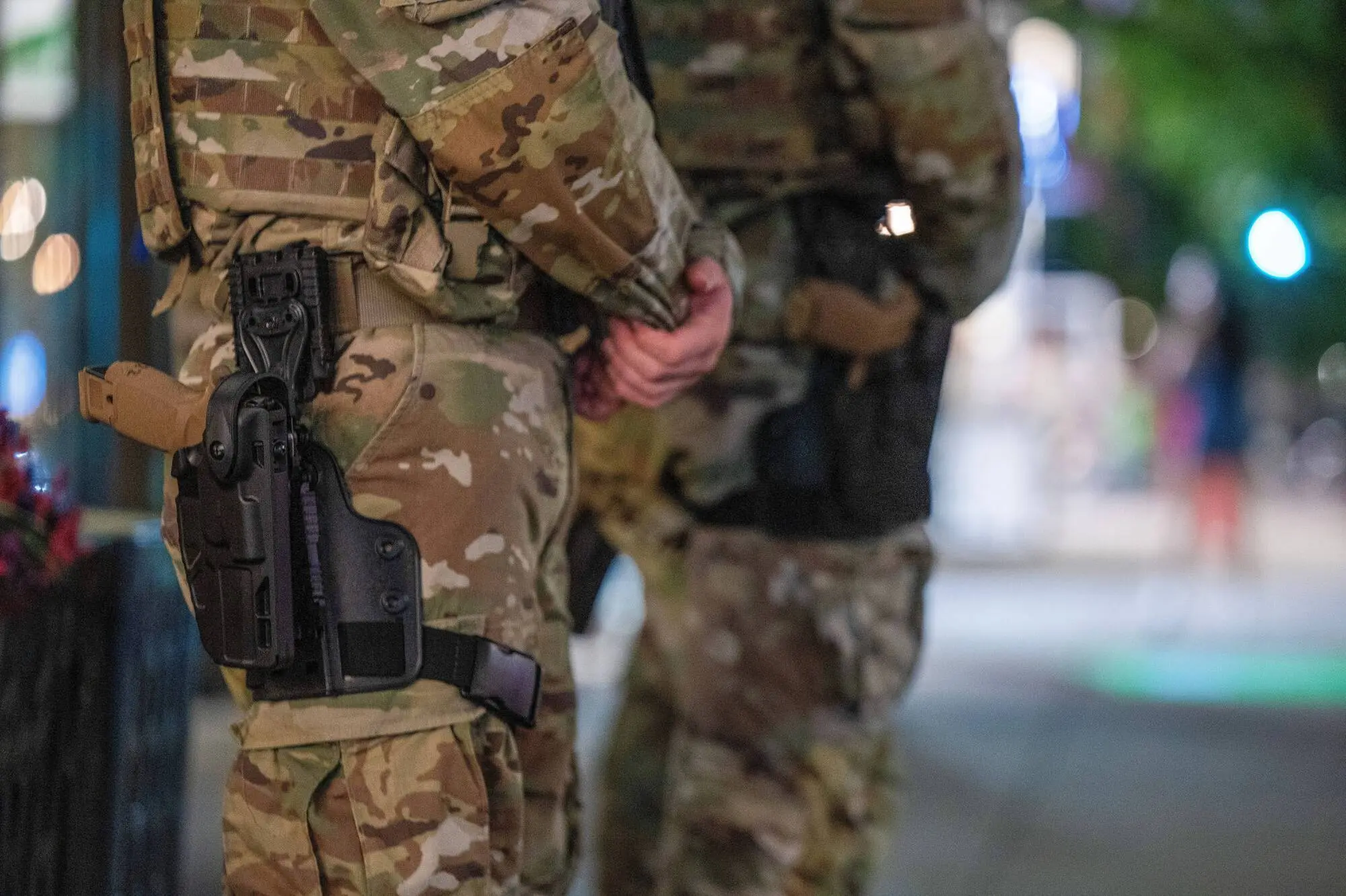 WASHINGTON, DC - AUGUST 24: National Guard Members patrol 14th street, working with Washington DC Metro police on August 24, 2025 in Washington, DC. An increased presence of law enforcement has been seen throughout the nation's capital since U.S. President Donald Trump ordered in federal officers and the U.S. National Guard. (Photo by Tasos Katopodis/Getty Images)