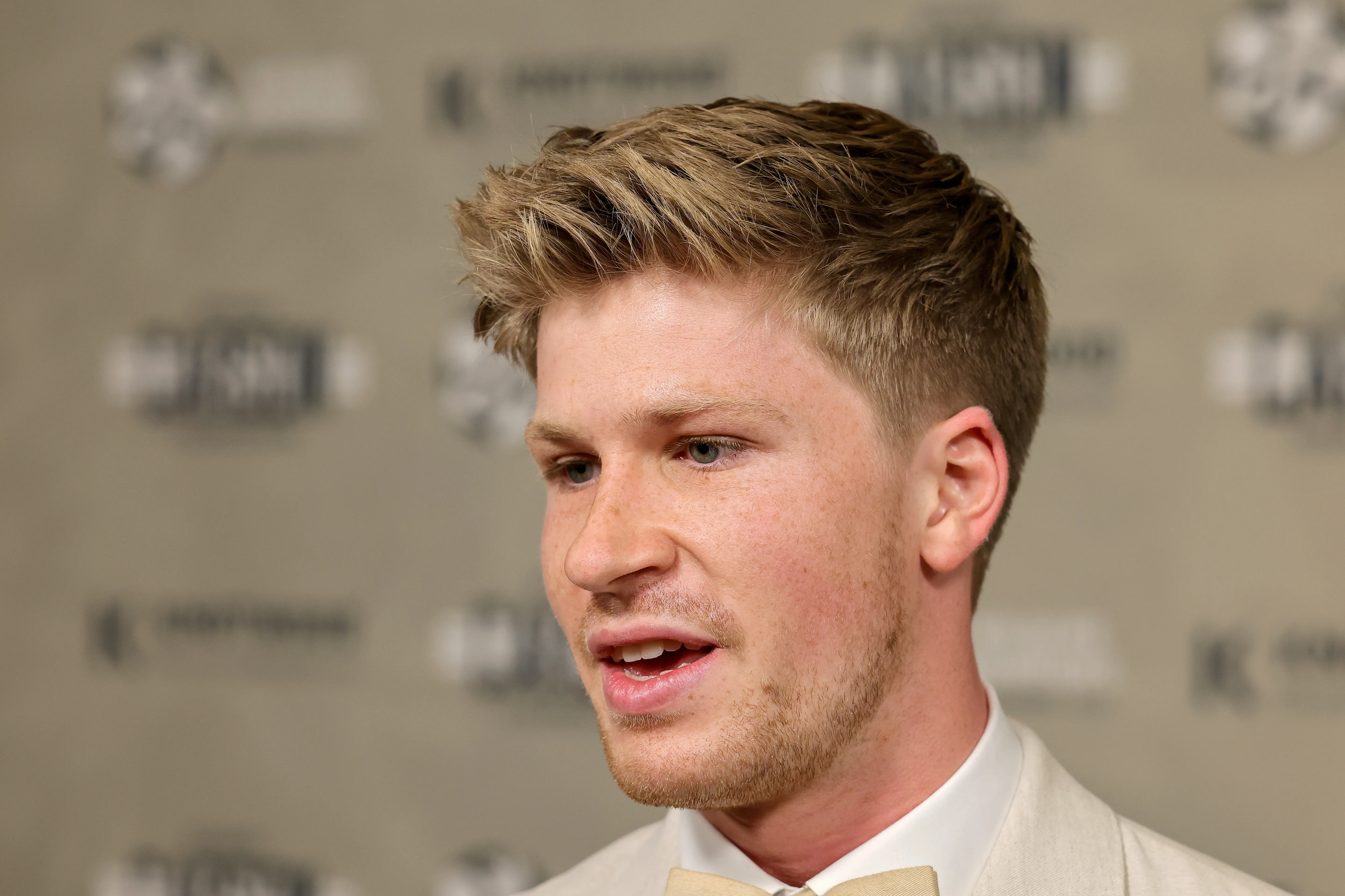 LAS VEGAS, NEVADA - MAY 10: Robert Irwin is interviewed as he attends the Steve Irwin gala to support the Wildlife Warriors conservationist organization at Bellagio Resort &amp; Casino on May 10, 2025 in Las Vegas, Nevada. (Photo by Ethan Miller/Getty Images)
