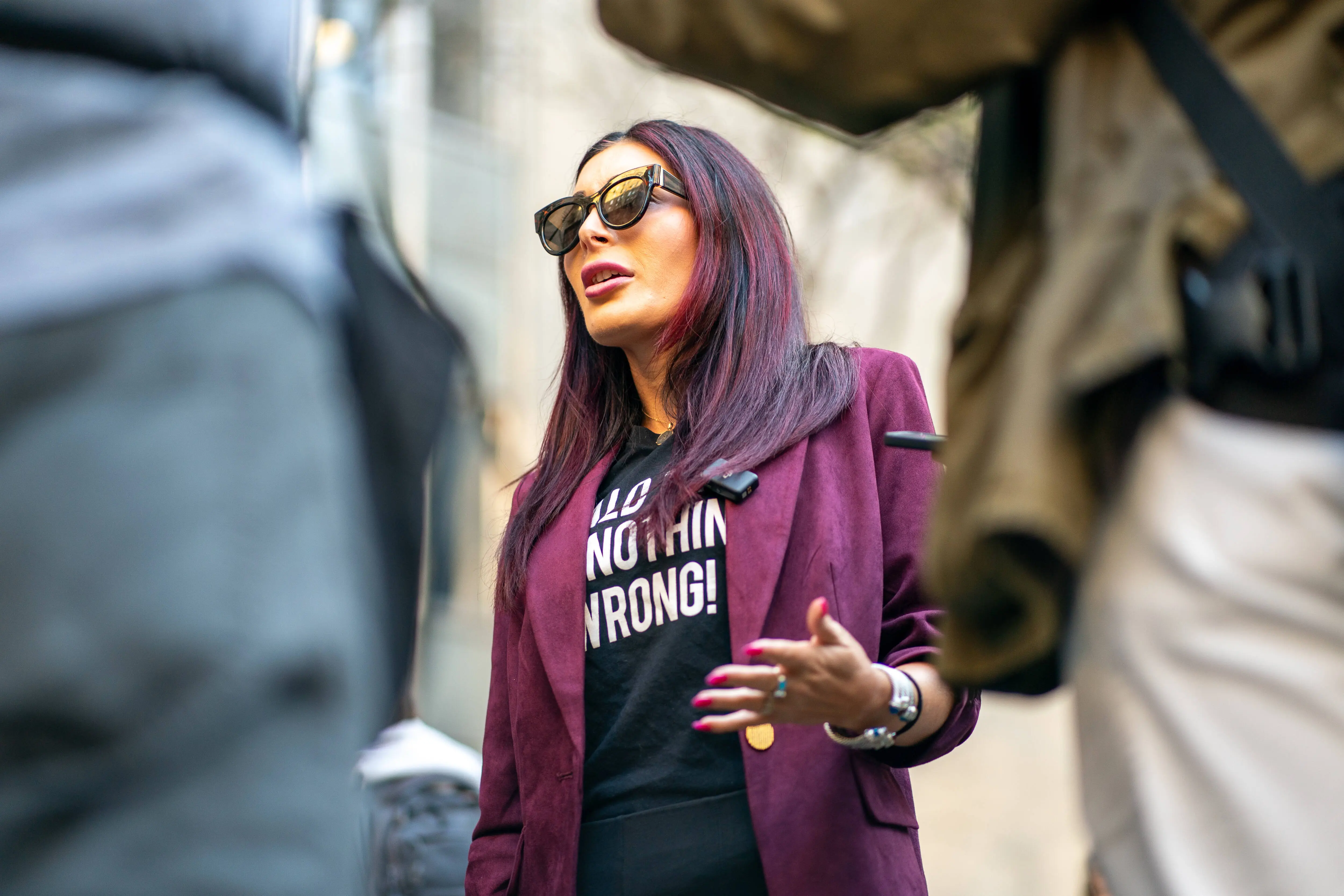 NEW YORK, NEW YORK - APRIL 15: Far-right activist Laura Loomer speaks to the media prior to the beginning of former President Donald Trump's Trial at Manhattan Criminal Court on April 15, 2024 in New York City. Jury selection is set to begin in the former president's criminal trial. Trump faces 34 felony counts of falsifying business records in the first of his criminal cases to go to trial. This is the first-ever criminal trial of a former president of the United States. (Photo by David Dee Delgado/Getty Images)