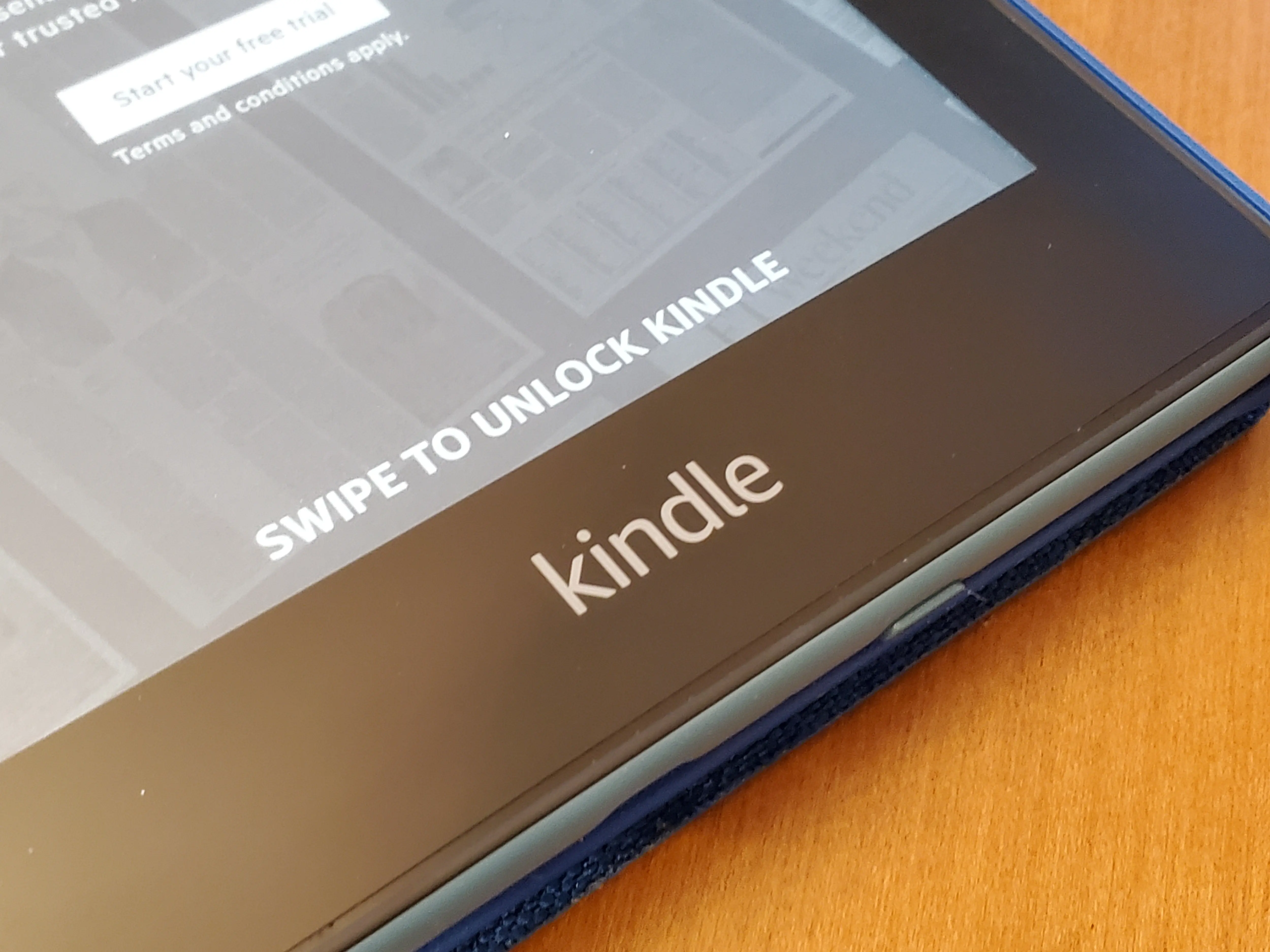 Close-up of logo for Amazon Kindle on Kindle Ebook reader, Lafayette, California, September 30, 2021. (Photo by Smith Collection/Gado/Getty Images)
