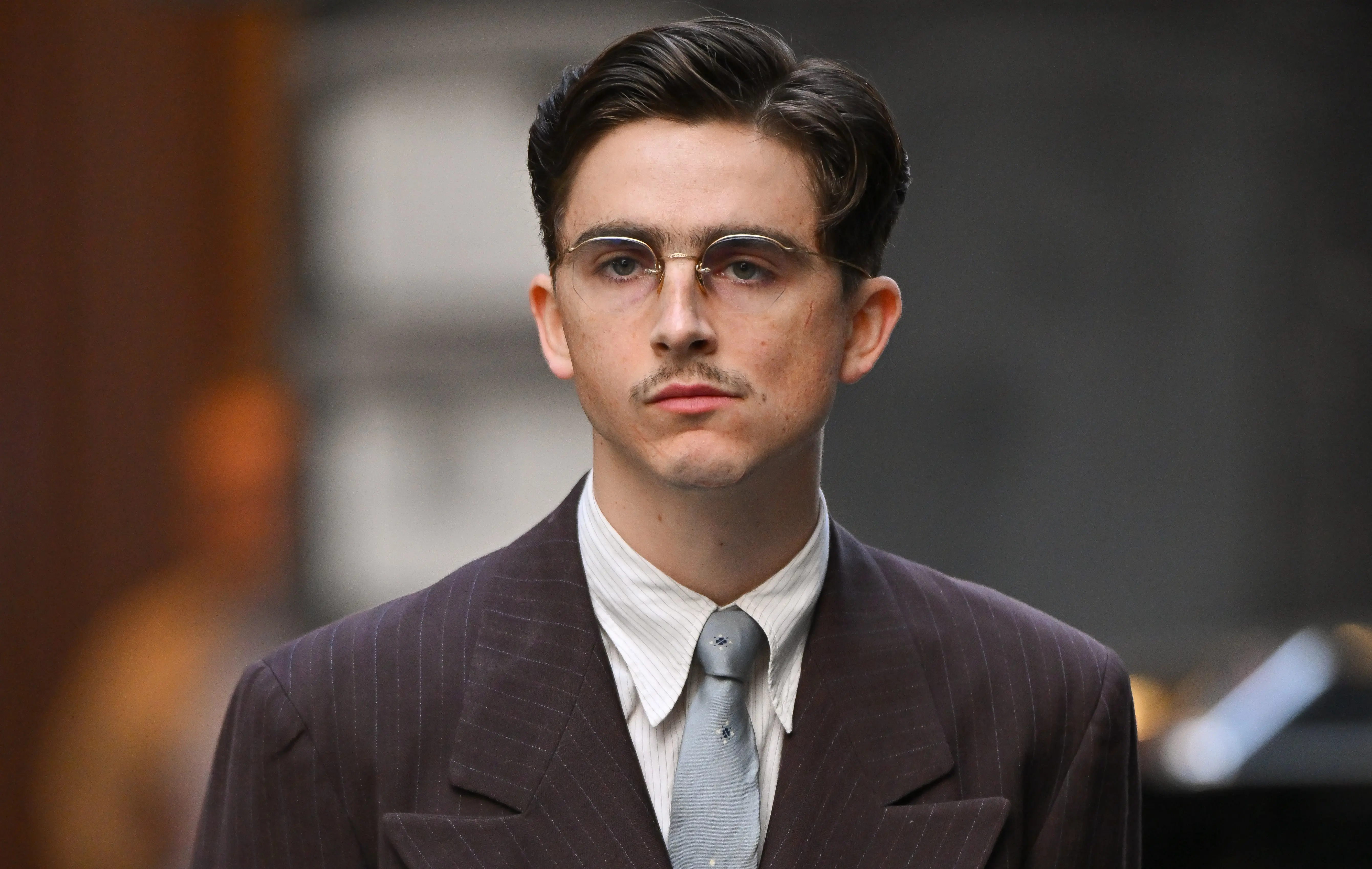 NEW YORK, NEW YORK - OCTOBER 02: Timothée Chalamet is seen on the set of "Marty Supreme" in Midtown Manhattan on October 02, 2024 in New York City. (Photo by James Devaney/GC Images)