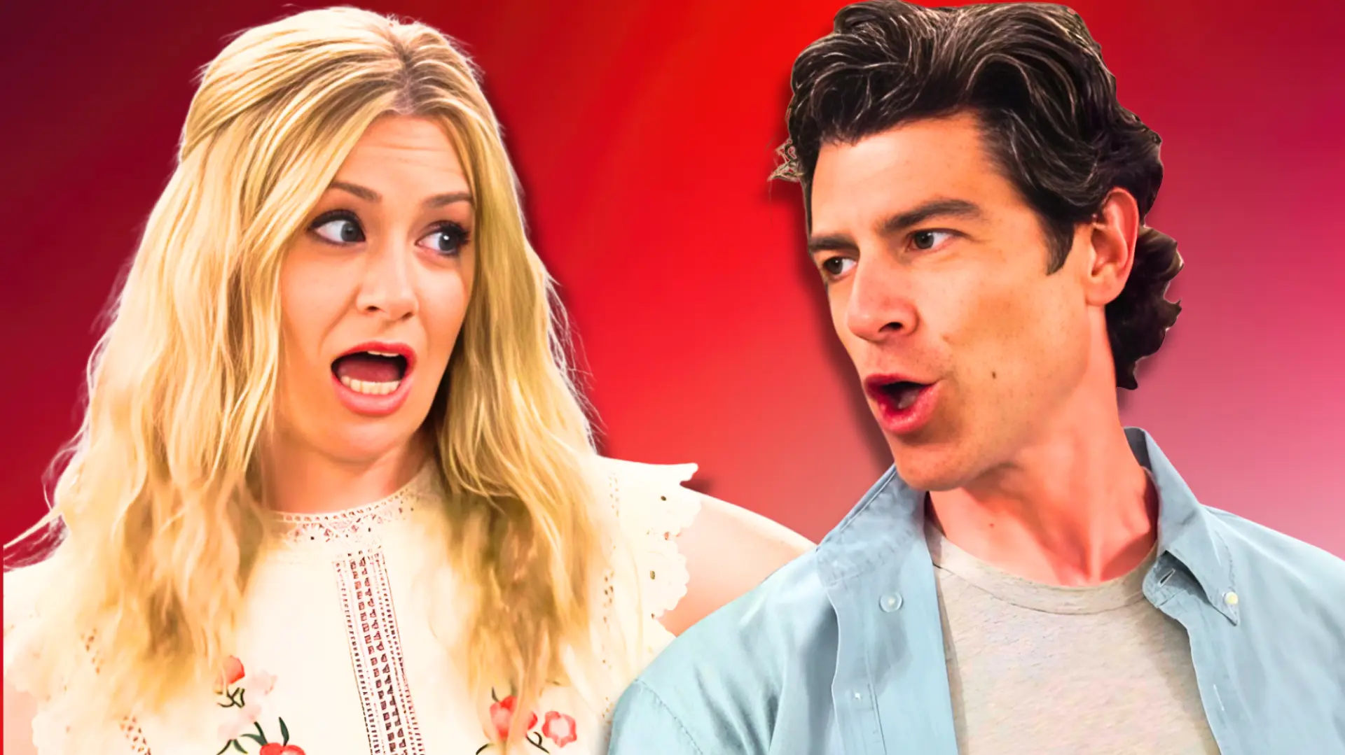 Max Greenfield and Beth Behrs in The Neighborhood season 8 (Custom cover edited by Primetimer, Original Image ©️CBS)