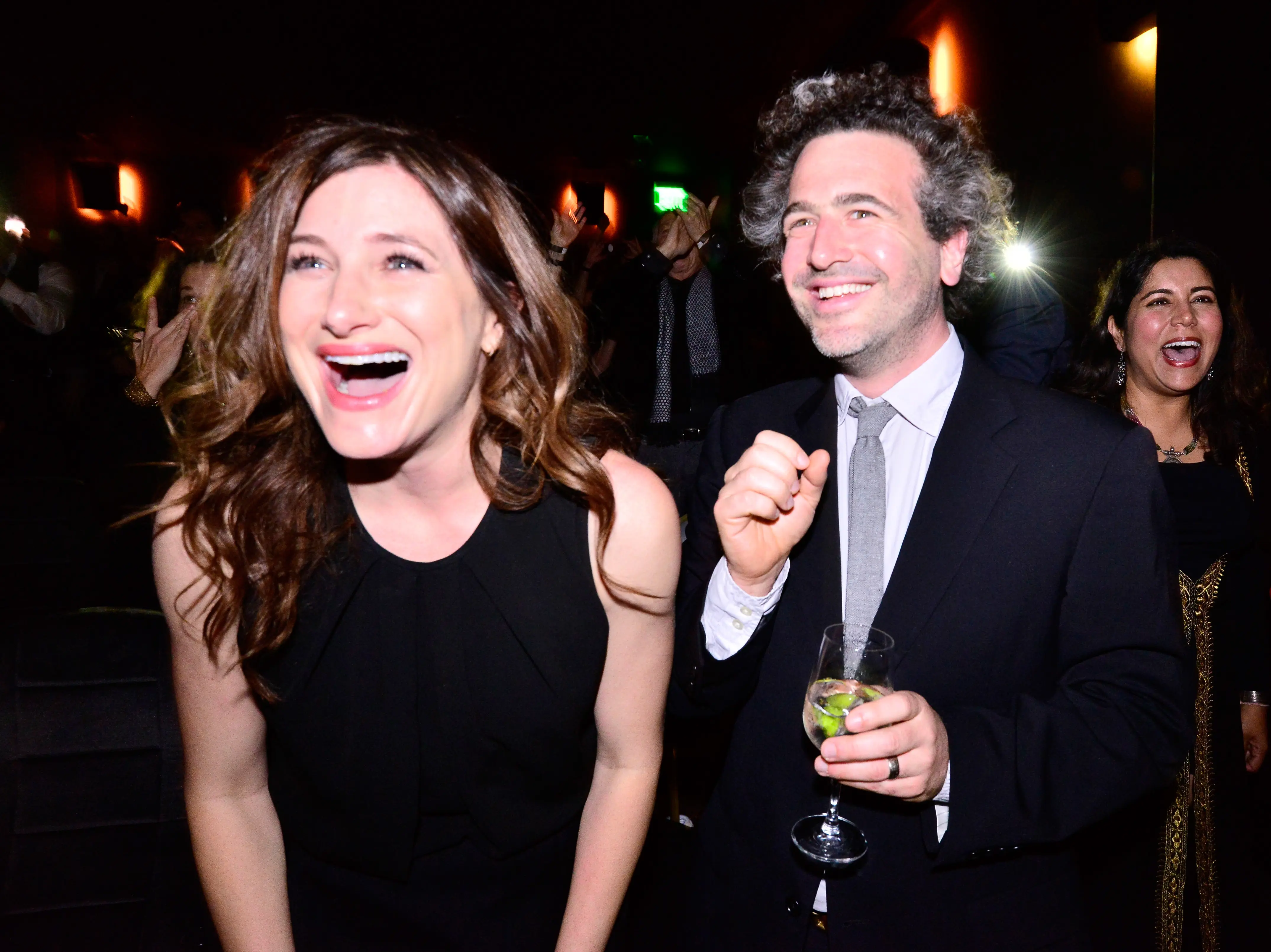 Actress Kathryn Hahn (L) and Ethan Sandler attend the "Transparent" Cast and Crew Golden Globes Viewing Party (Image via Getty)