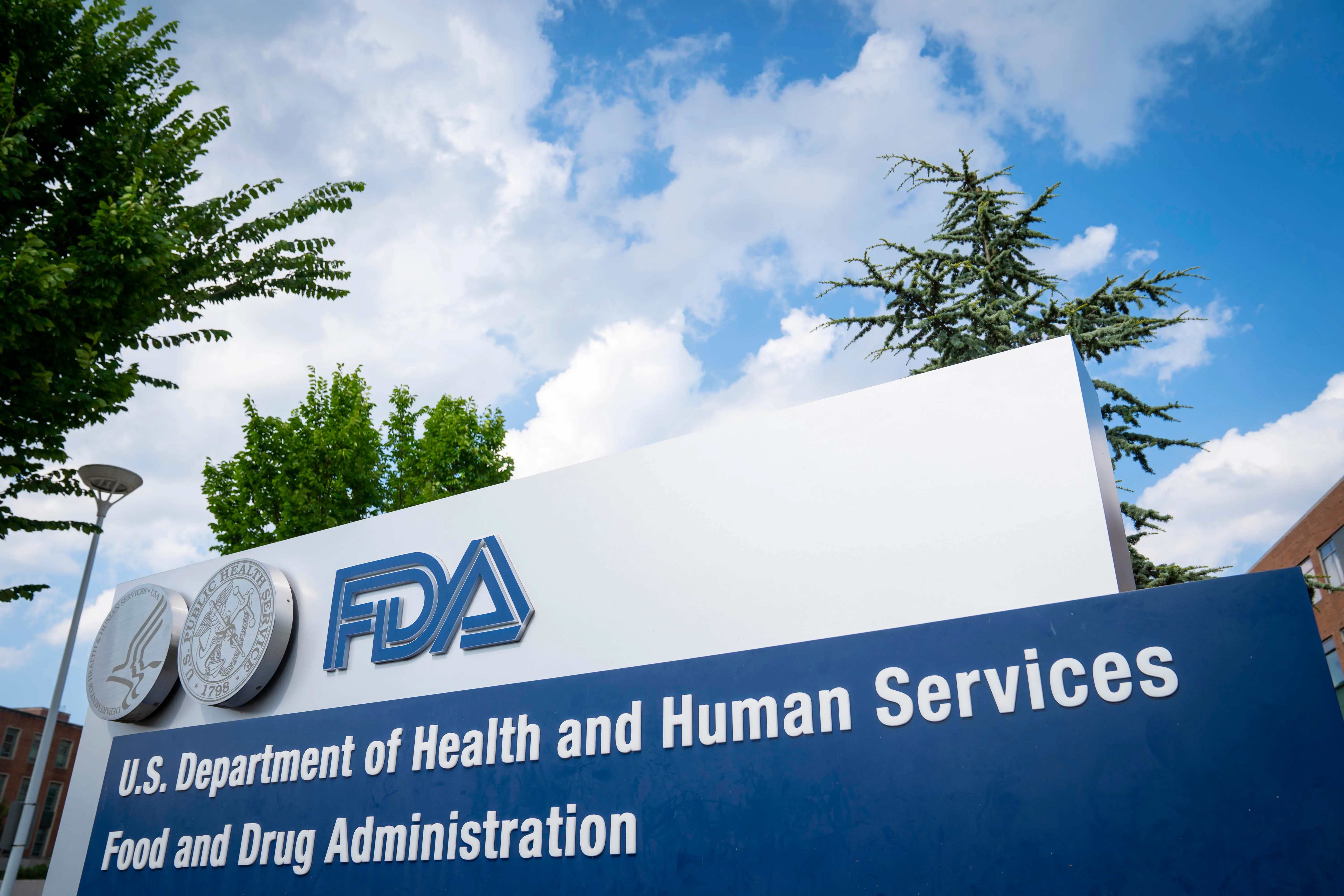 WHITE OAK, MD - JULY 20: A sign for the Food And Drug Administration is seen outside of the headquarters on July 20, 2020 in White Oak, Maryland. (Photo by Sarah Silbiger/Getty Images)