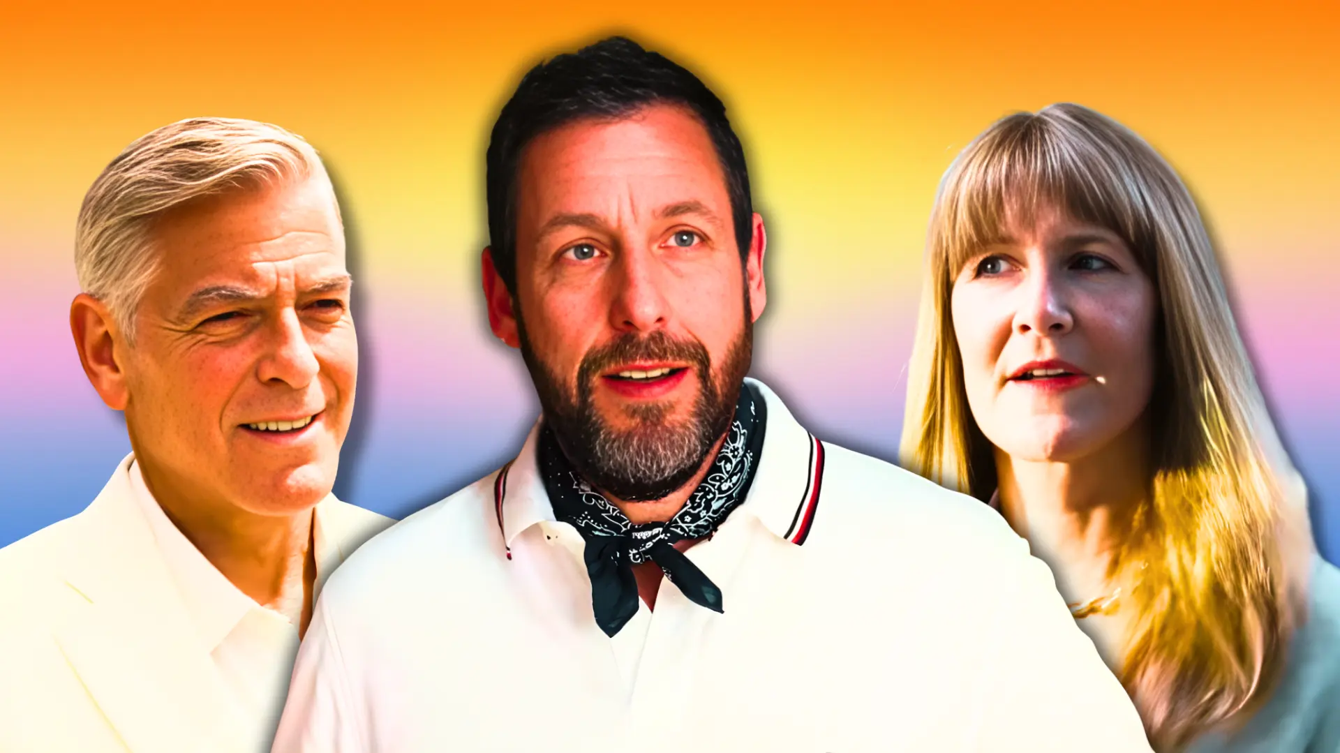 George Clooney, Adam Sandler and Laura Dern in Jay Kelly (Custom cover edited by Primetimer, Original Image ©️Netflix)