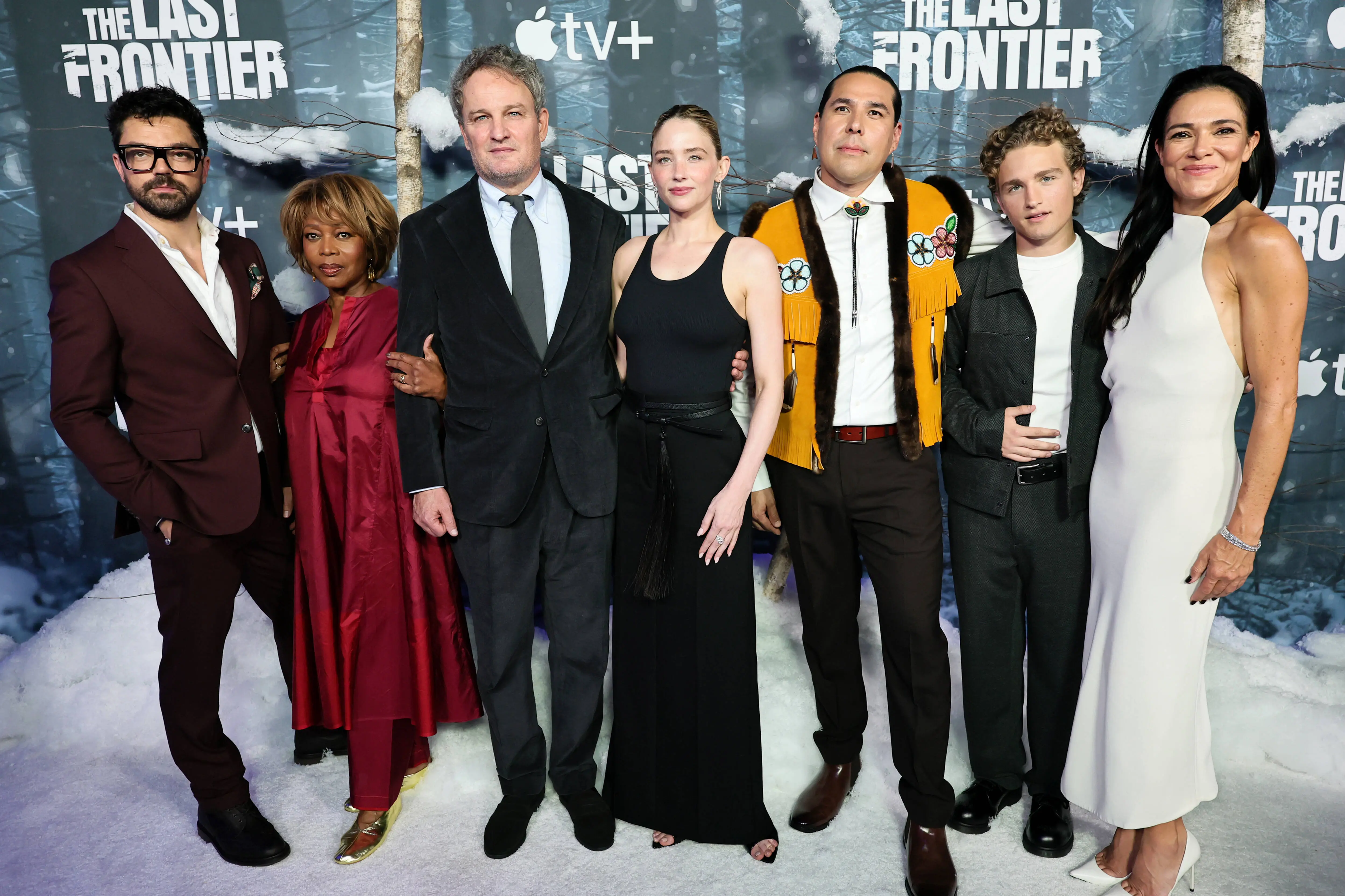 NEW YORK, NEW YORK - OCTOBER 07: (L-R) Jason Clarke, Tait Blum and Simone Kessell attend Apple TV+'s "The Last Frontier" World Premiere at Regal Union Square on October 07, 2025 in New York City. (Photo by Theo Wargo/Getty Images)