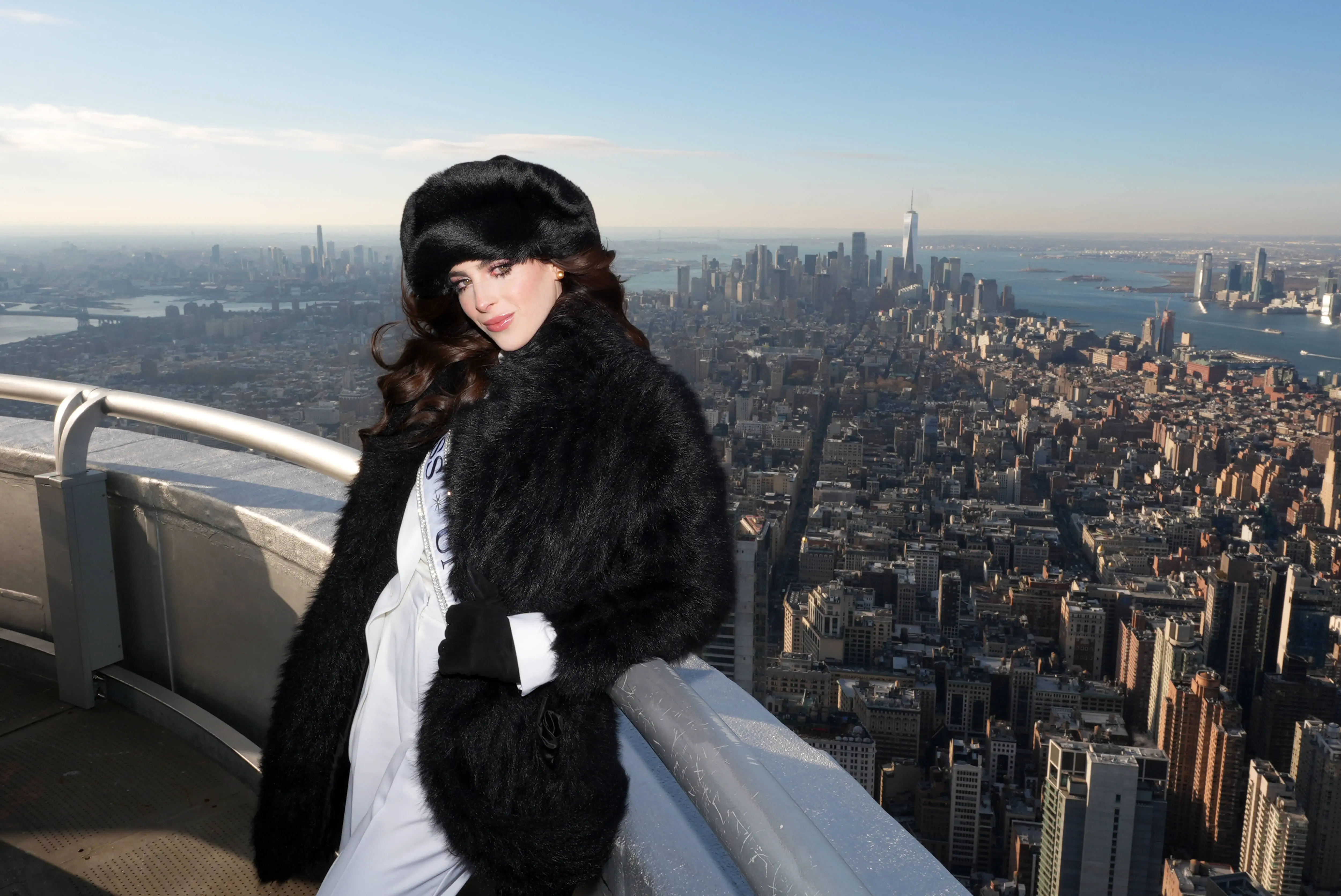 NEW YORK, NEW YORK - DECEMBER 03: Miss Universe Fátima Bosch Fernández visits The Empire State Building on December 03, 2025 in New York City. (Photo by John Nacion/Getty Images for Empire State Realty Trust)