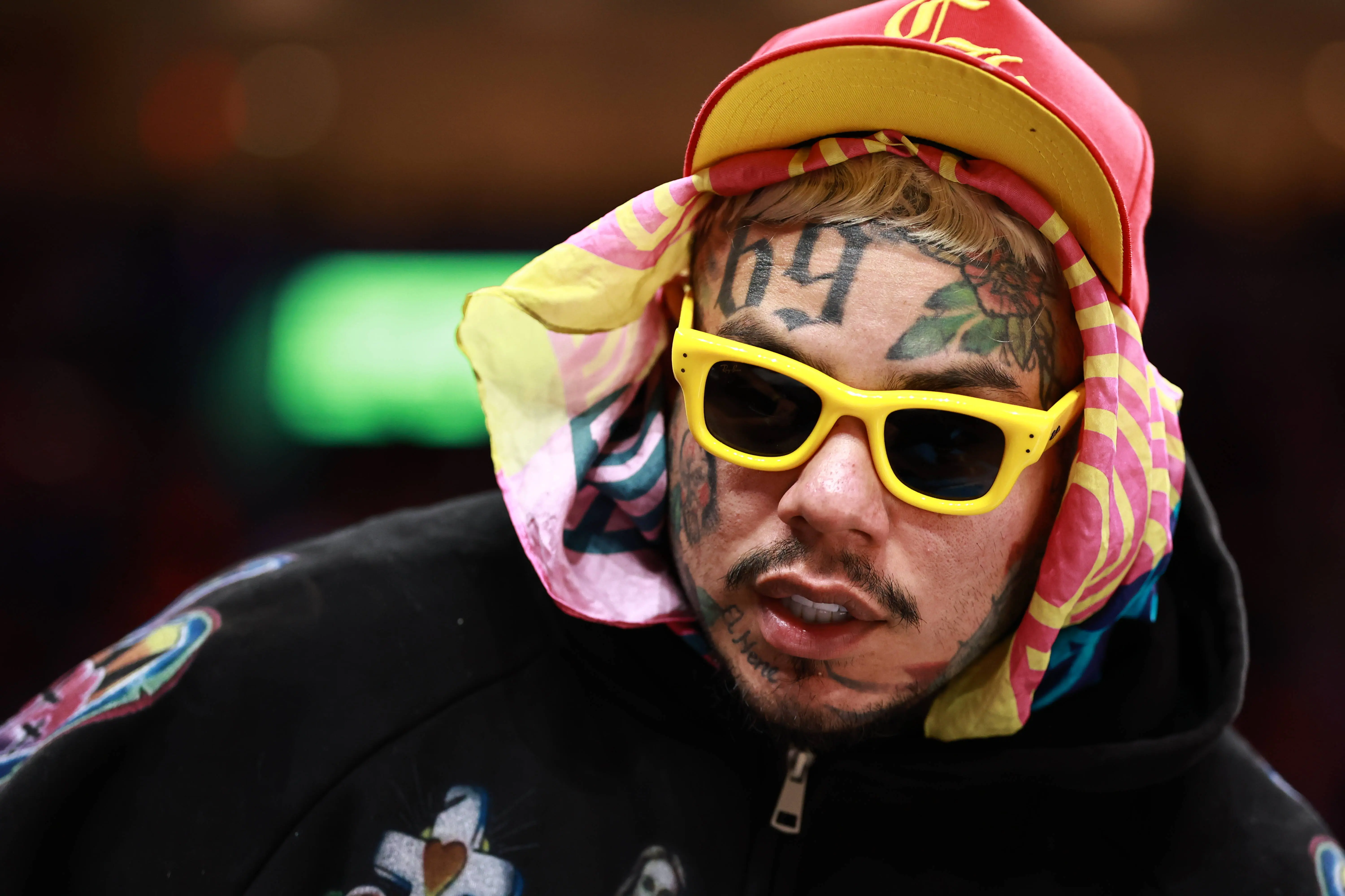 MIAMI, FLORIDA - NOVEMBER 12: Tekashi 6ix9ine is seen during the second half of a game between the Miami Heat and the Cleveland Cavaliers at Kaseya Center on November 12, 2025 in Miami, Florida. NOTE TO USER: User expressly acknowledges and agrees that, by downloading and or using this photograph, User is consenting to the terms and conditions of the Getty Images License Agreement. (Photo by Carmen Mandato/Getty Images)