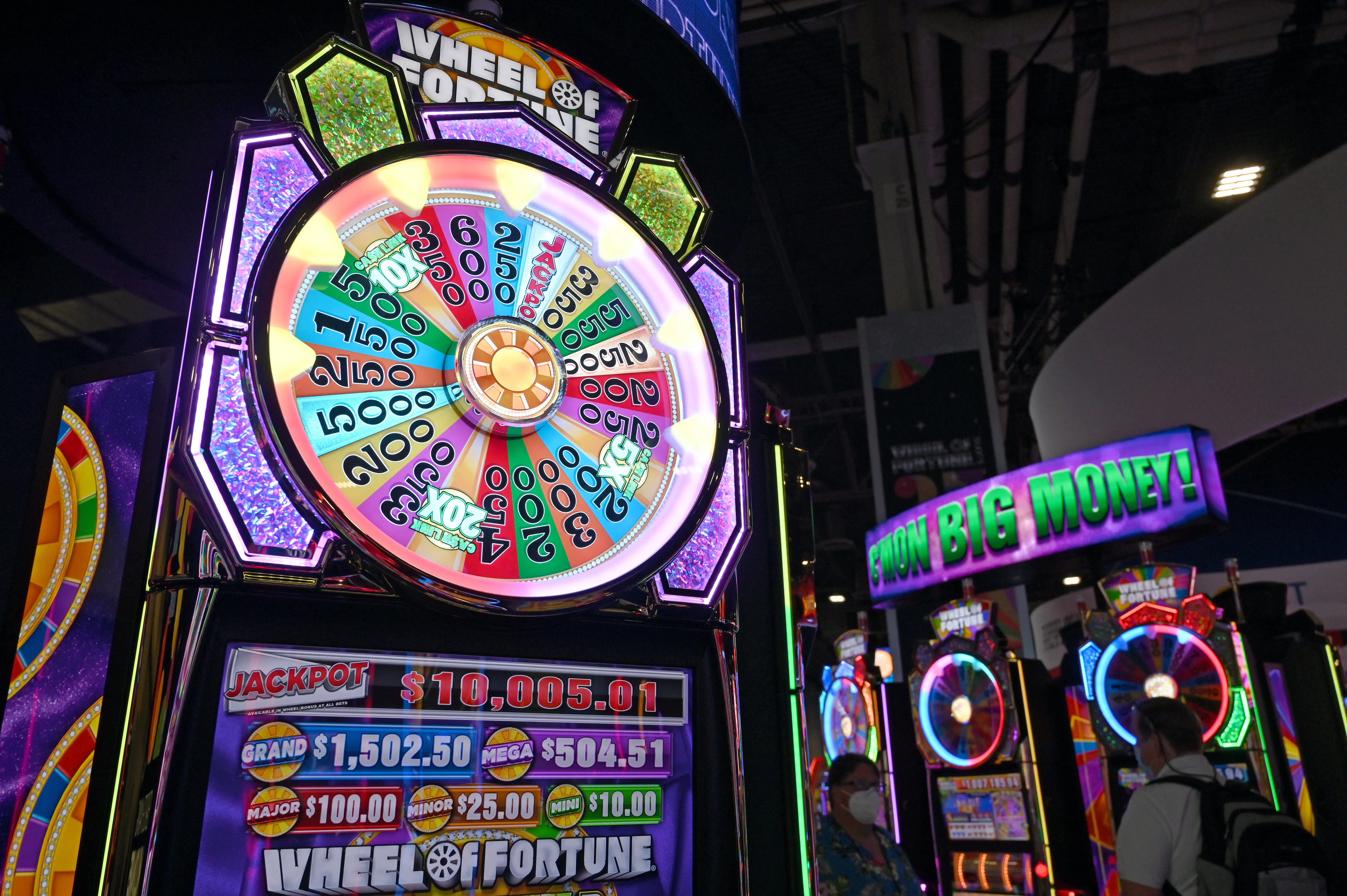 LAS VEGAS, NEVADA - OCTOBER 05: "Wheel of Fortune" slot machines are displayed at the IGT booth during the 2021 Global Gaming Expo at the Sands Expo and Convention Center on October 05, 2021 in Las Vegas, Nevada. (Photo by David Becker/Getty Images)