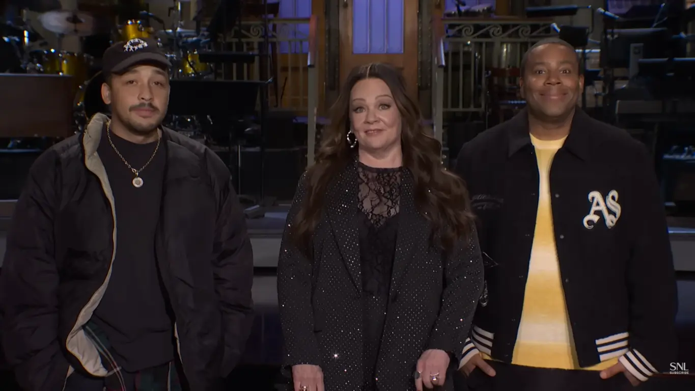 Melissa McCarthy hosts Saturday Night Live on December 6, 2025, with musical guest Dijon. (Image via YouTube)