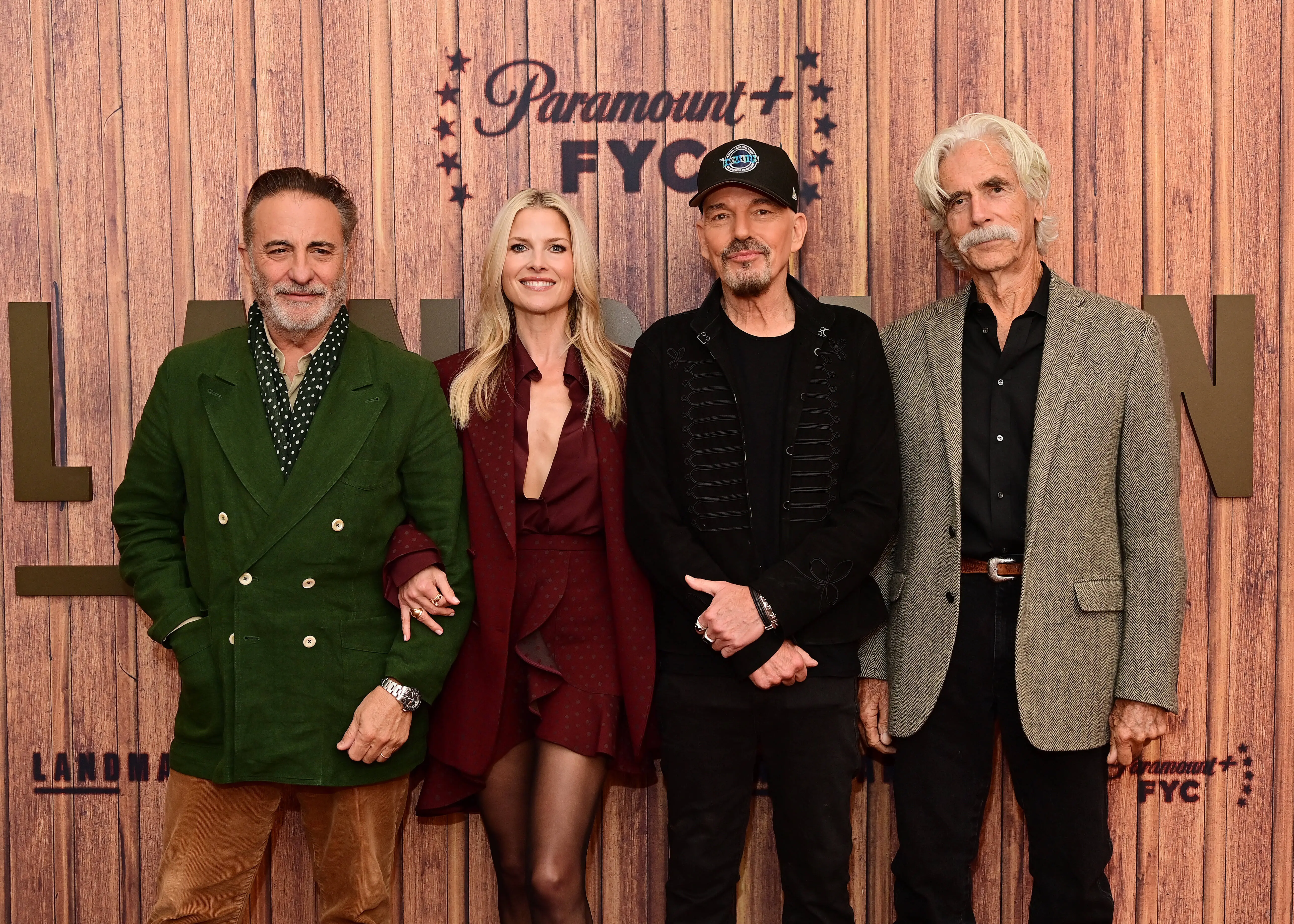 NEW YORK, NEW YORK - NOVEMBER 09: (L-R) Andy Garcia, Ali Larter, Billy Bob Thornton, and Sam Elliott attend The Landman S2 | FYC Screening &amp; Panel at Whitby Hotel on November 09, 2025 in New York City. (Photo by Roy Rochlin/Getty Images for Paramount+)