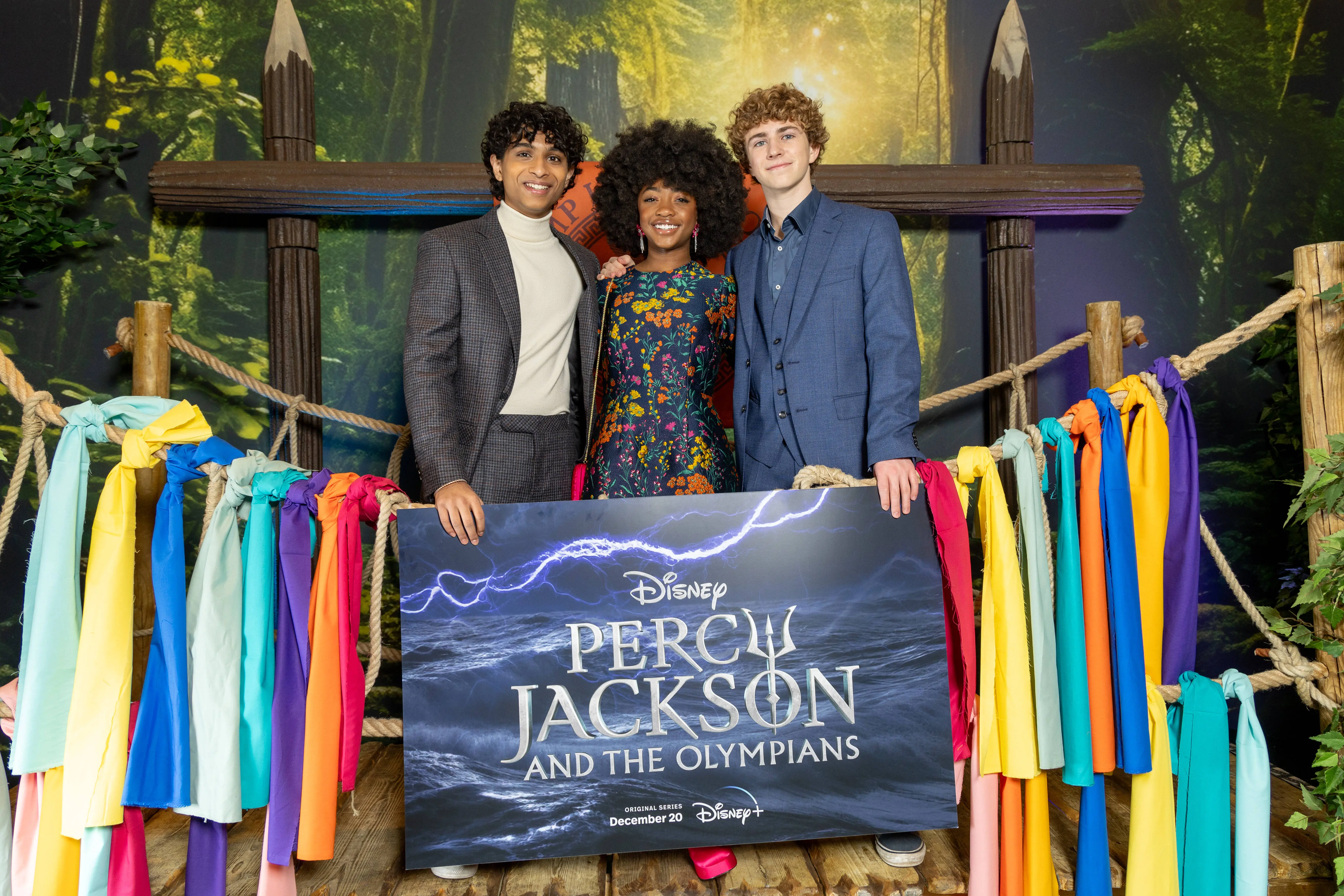 LONDON, ENGLAND - DECEMBER 16: (L to R) Aryan Simhadri, Leah Sava Jeffries and Walker Scobell attend the UK premiere of Disney+ Original series "Percy Jackson And The Olympians" at Odeon Luxe Leicester Square on December 16, 2023 in London, England. (Photo by Shane Anthony Sinclair/Getty Images)
