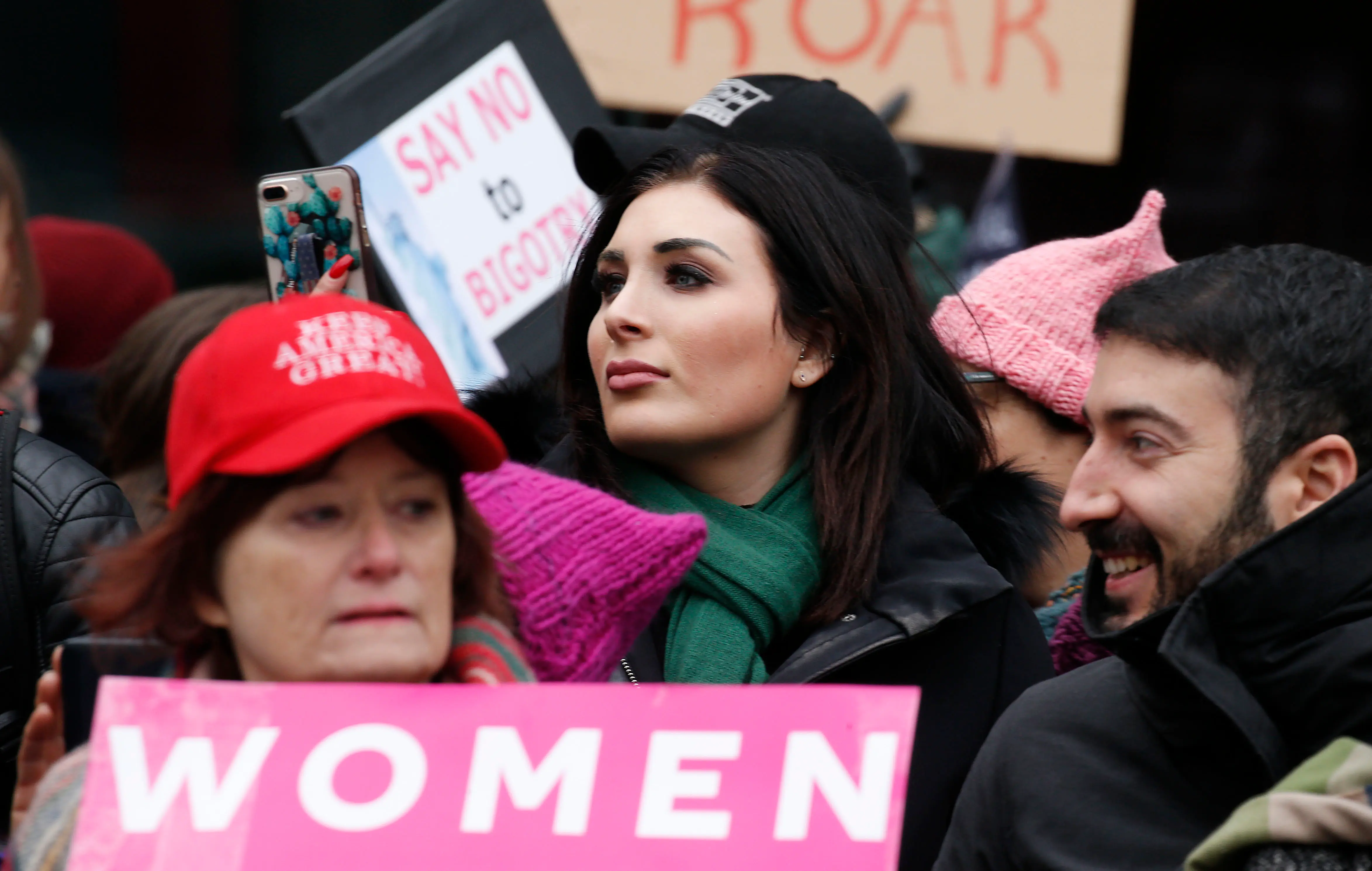NEW YORK, NEW YORK - JANUARY 19: Political activist Laura Loomer stands across from the Women's March 2019 in  New York City on January 19, 2019 in New York City. (Photo by John Lamparski/Getty Images)