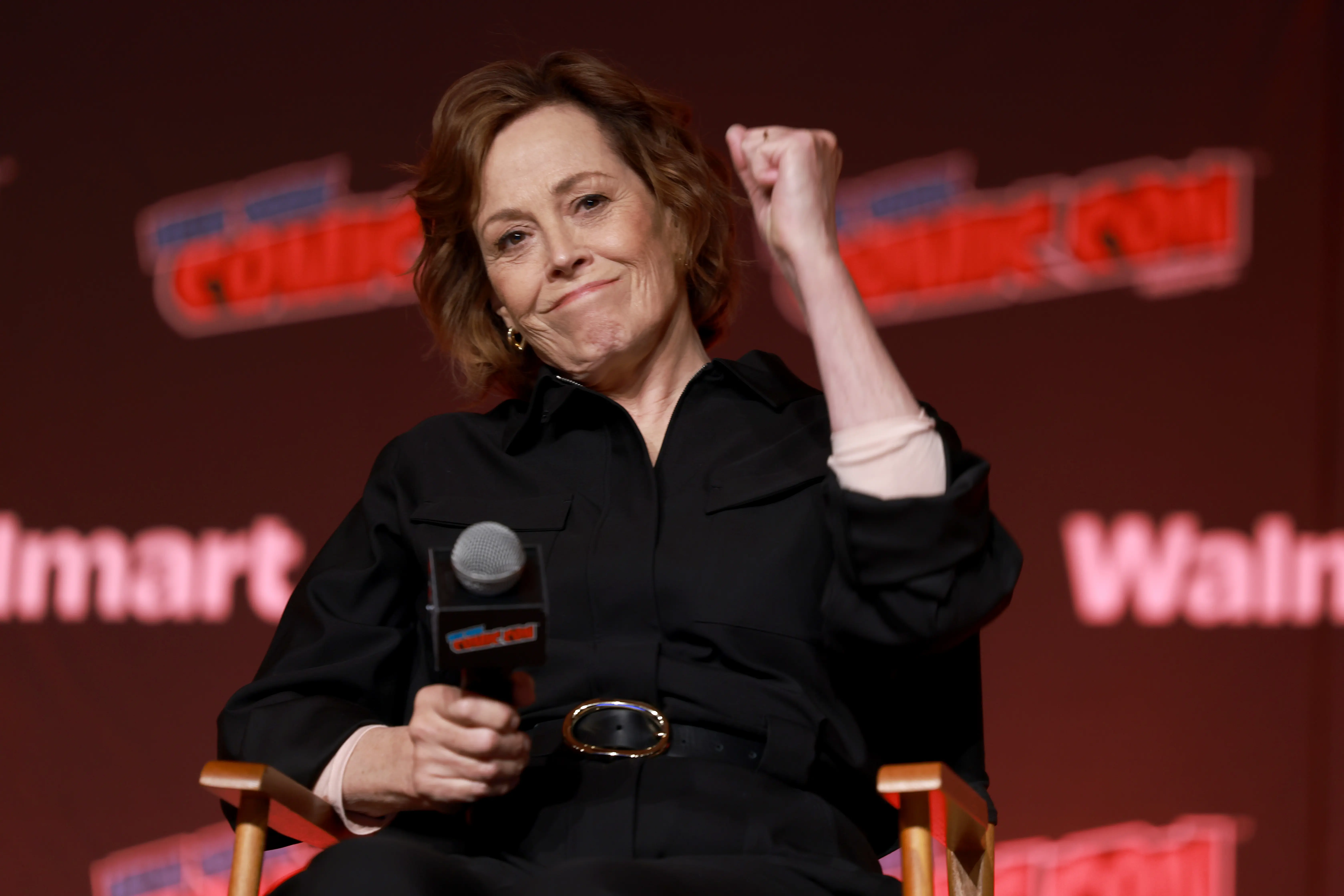 NEW YORK, NEW YORK - OCTOBER 10: Sigourney Weaver speaks onstage at Sigourney Weaver on ALIEN and Beyond during New York Comic Con 2025 at The Jacob K. Javits Convention Center on October 10, 2025 in New York City. (Photo by Jason Mendez/Getty Images for ReedPop)