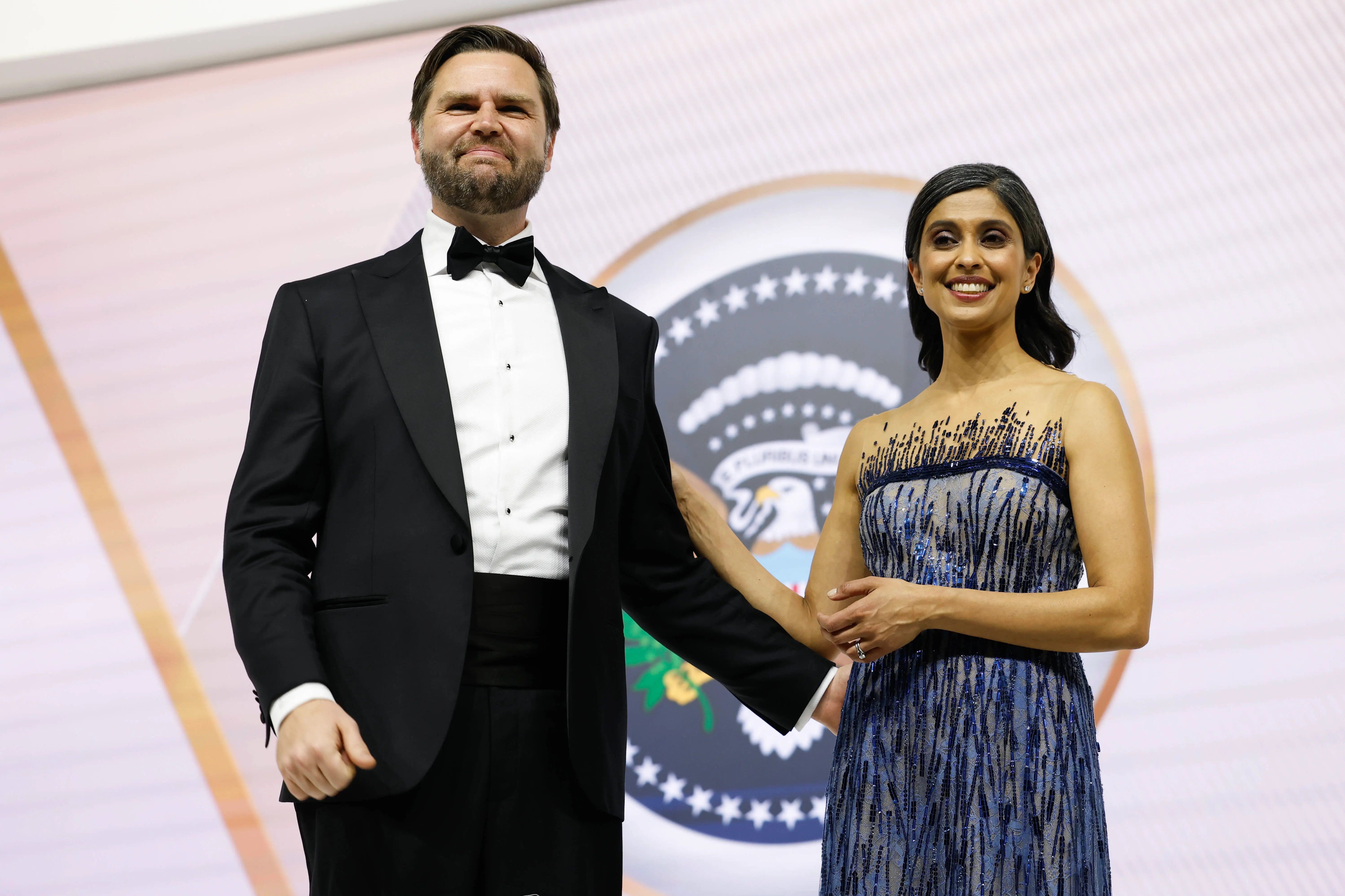 WASHINGTON, DC - JANUARY 20: Vice President JD Vance and his wife Usha Vance attend the Commander-in-Chief Ball on January 20, 2025 in Washington, DC.  President Trump attends some of the inaugural balls after taking the oath as the 47th president. (Photo by Anna Moneymaker/Getty Images)