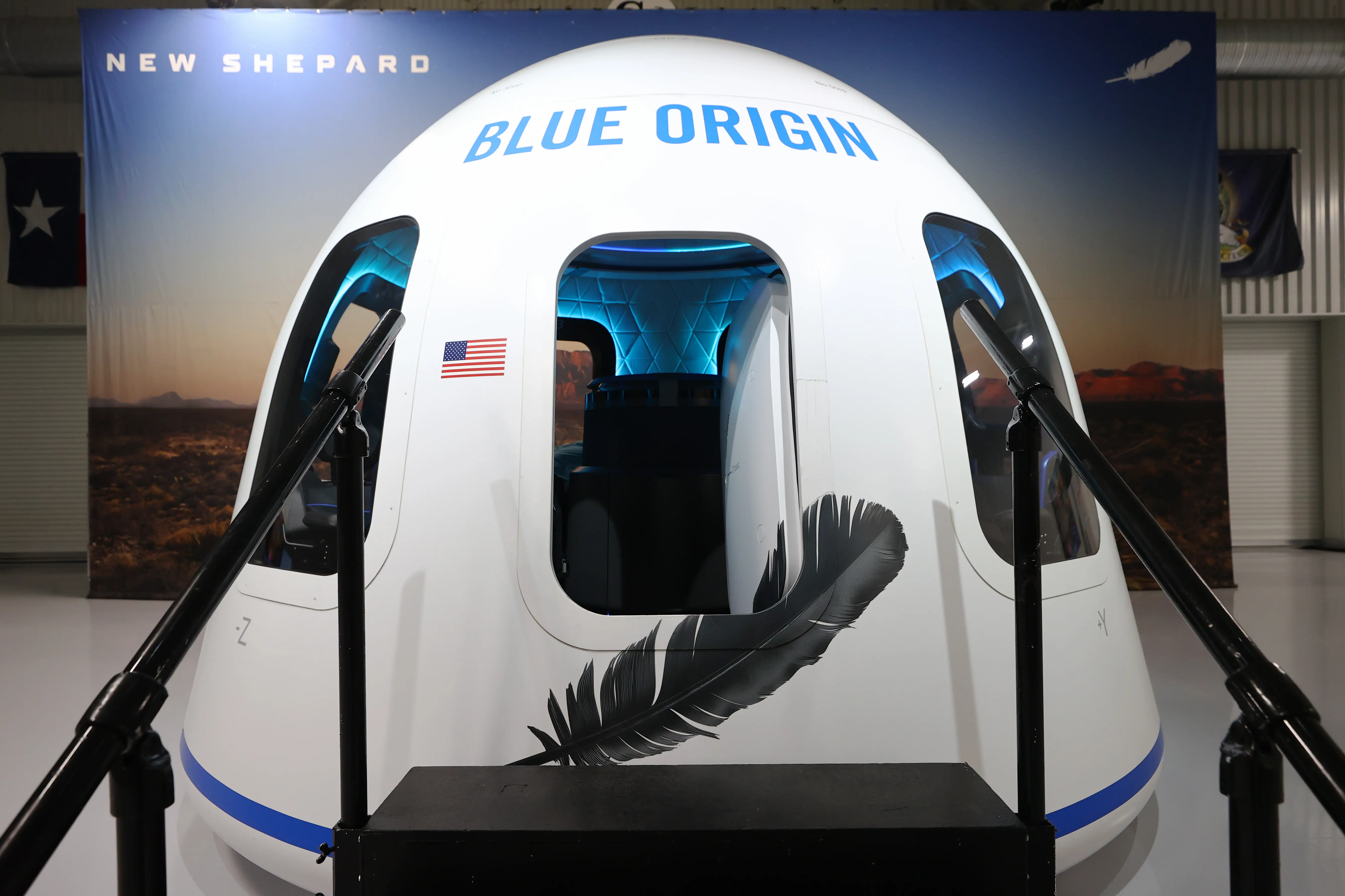  A full-size replica of Blue Origin's crew capsule (Image via Getty)