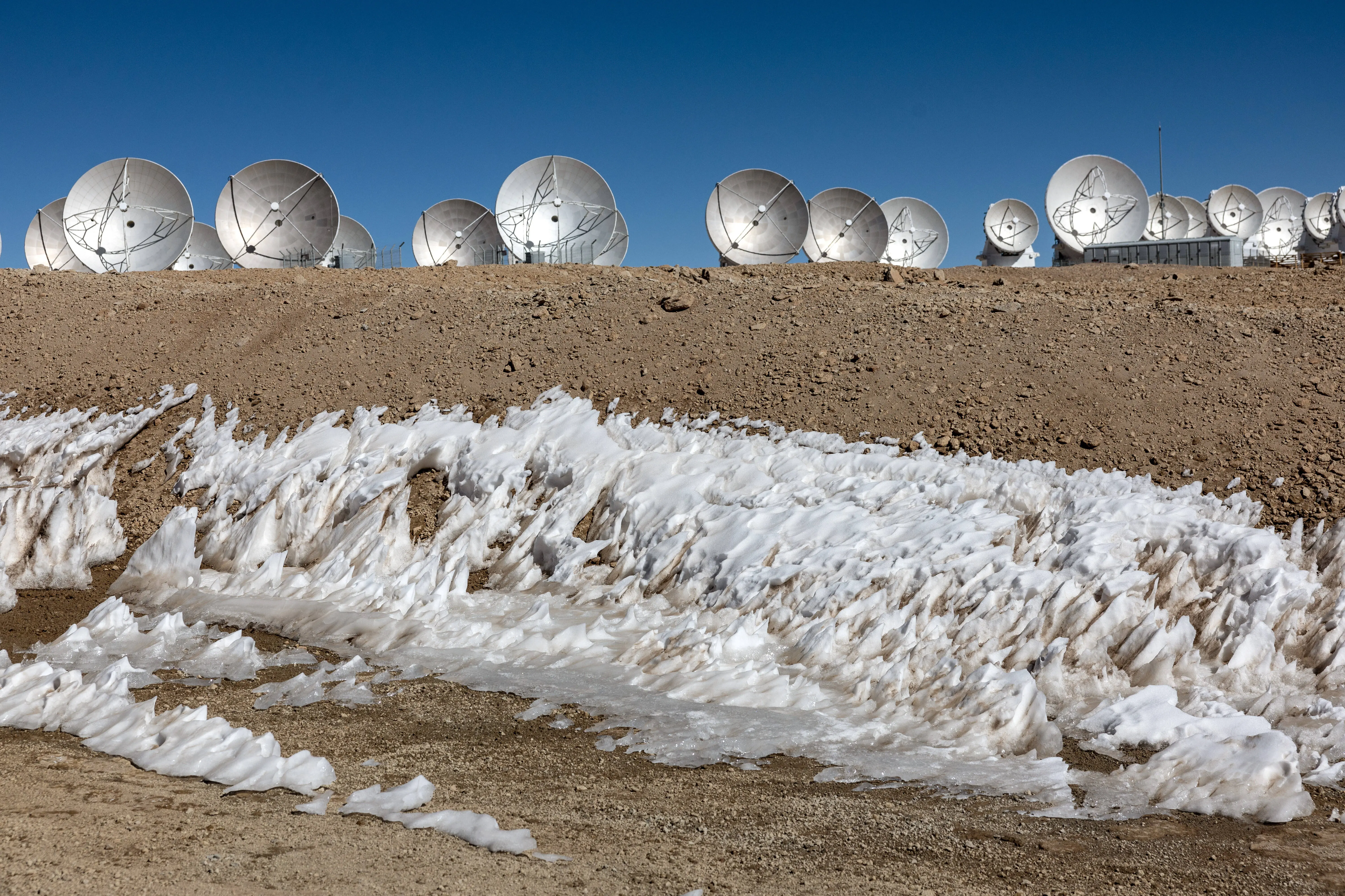 Massive antennas, part of the Atacama Large Millimeter/submillimeter Array (ALMA) radio telescope (Image via Getty)