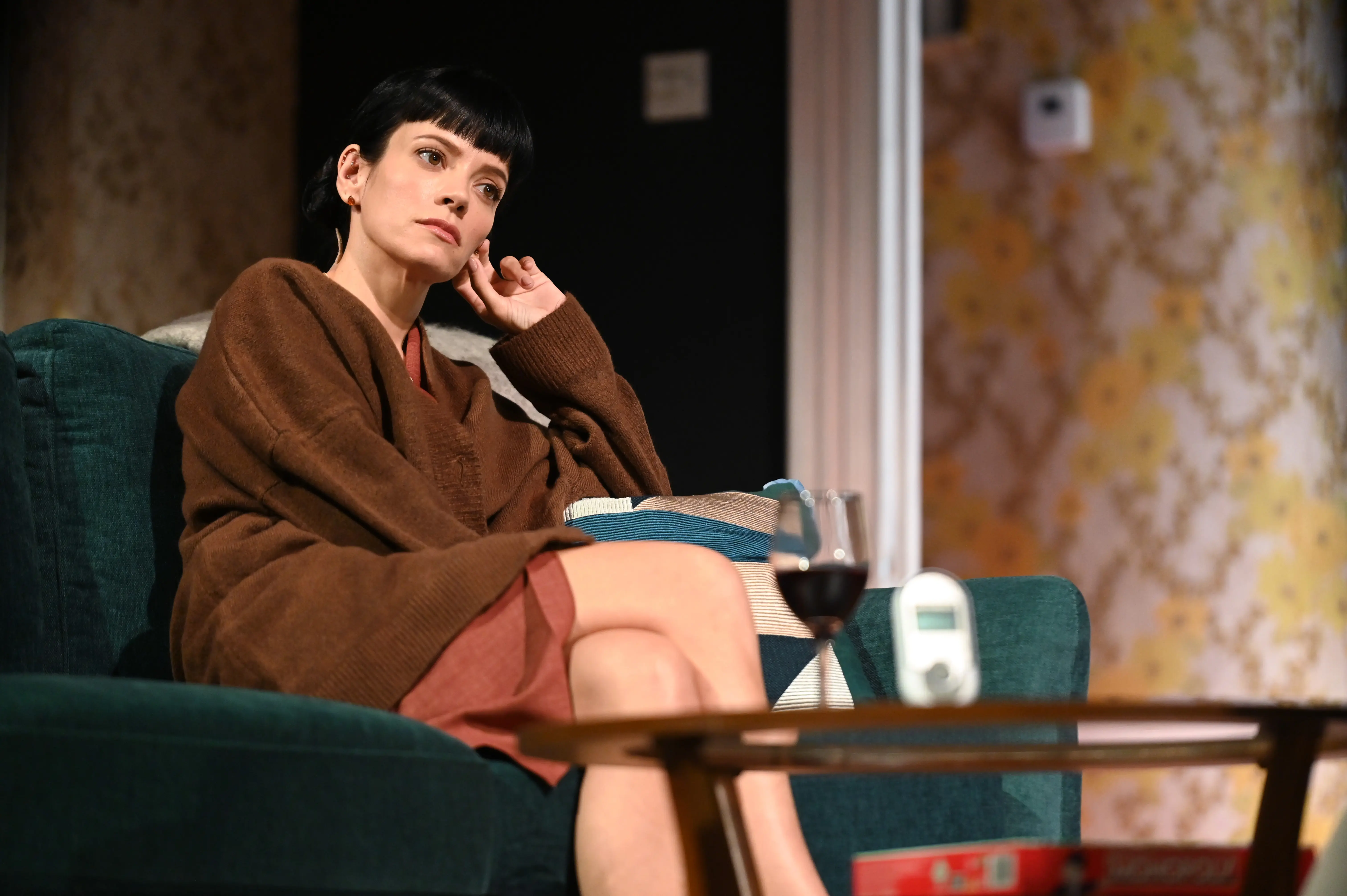 Lily Allen appears on stage in 2.22 - A GHOST STORY; a new play by Danny Robbins directed by Matthew Dunster on now in London's West End at Noel Coward Theatre on August 05, 2021 in London, England (Image via Getty)