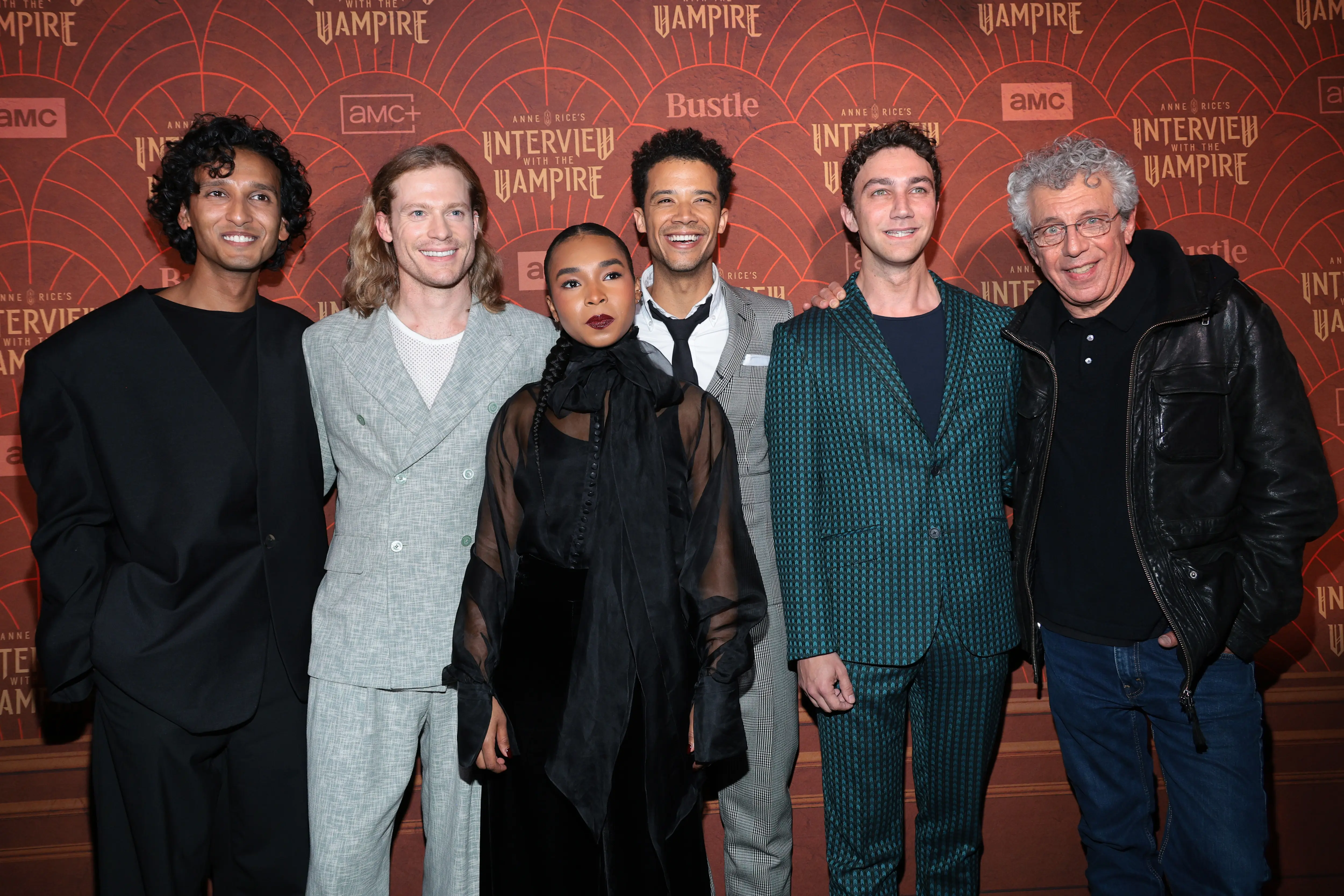 NEW YORK, NEW YORK - APRIL 30: (L-R) Assad Zaman, Sam Reid, Delainey Hayles, Jacob Anderson, Luke Brandon Field and Eric Bogosian attend "Anne Rice's Interview With The Vampire" Season 2 Premiere at The McKittrick Hotel on April 30, 2024 in New York City. (Photo by Dimitrios Kambouris/Getty Images)