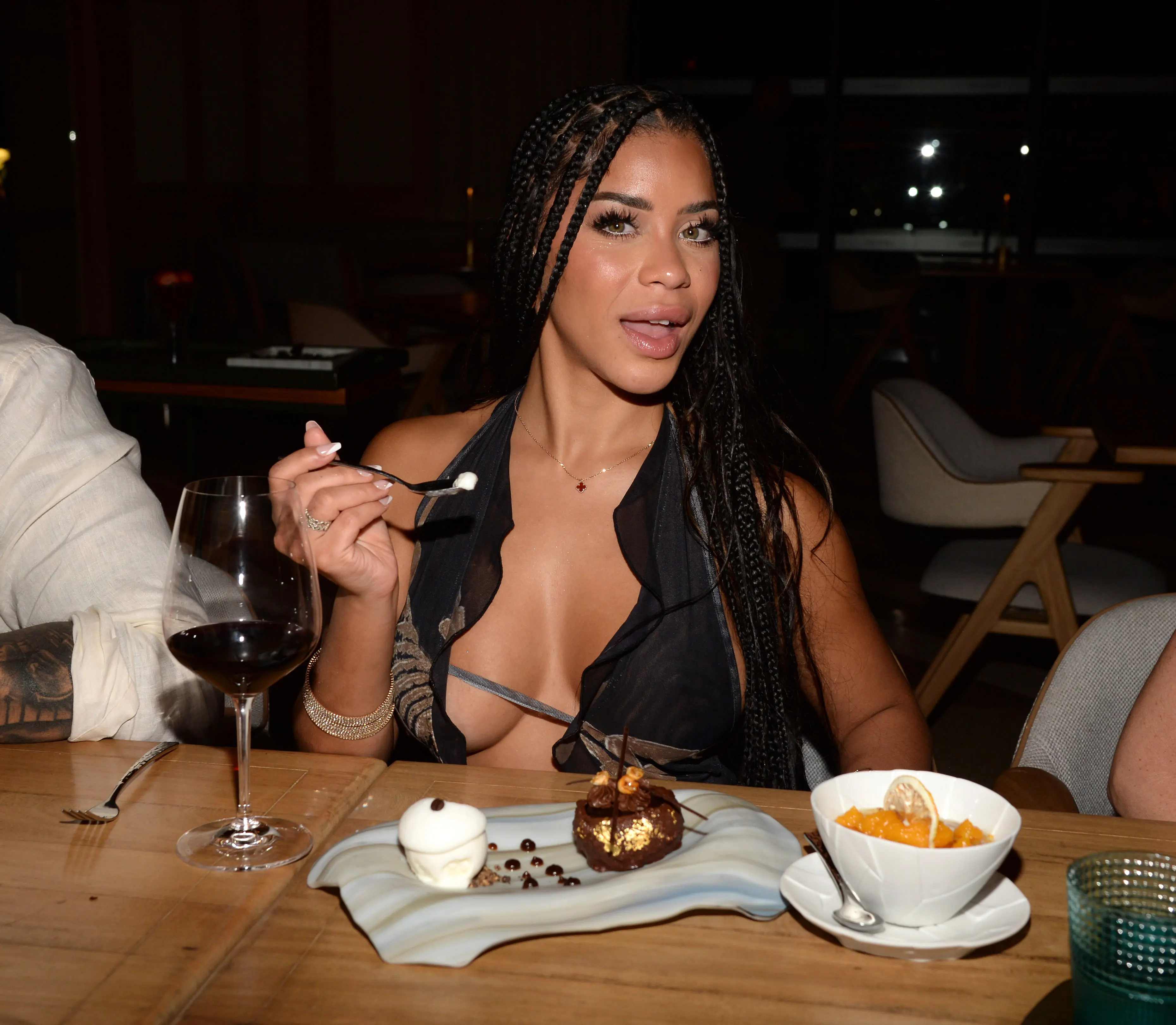 Love Island: USA star Amaya Espinal is seen eating at Muna restaurant at the Nobu Hotel Los Cabos on December 07, 2025 in Cabo San Lucas, Mexico. (Photo by Michael Simon/Getty Images for Nobu Hotel Los Cabos )
