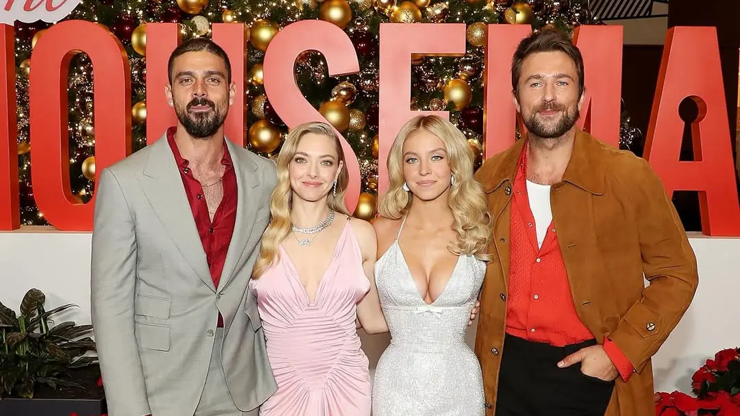 Michele Morrone, Amanda Seyfried, Sydney Sweeney and Brandon Sklenar at The Housemaid premiere (Image via Instagram/@housemaidmovie)