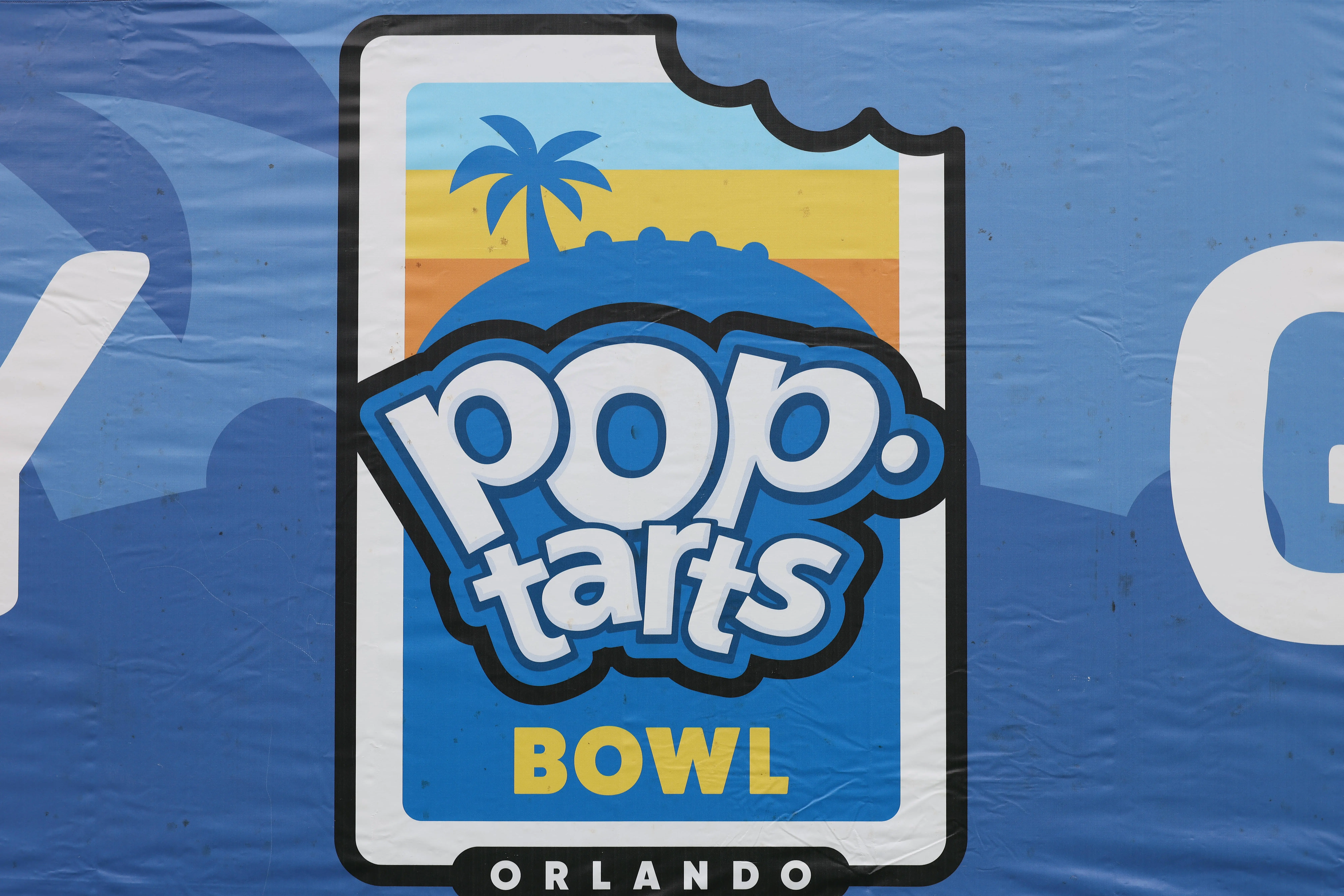 bowl signage is displayed for the Pop-Tarts Bowl game between the Iowa State Cyclones and the Miami Hurricanes on Saturday, December 28, 2024 at Camping World Stadium in Orlando, Fla. (Photo by Peter Joneleit/Icon Sportswire via Getty Images)