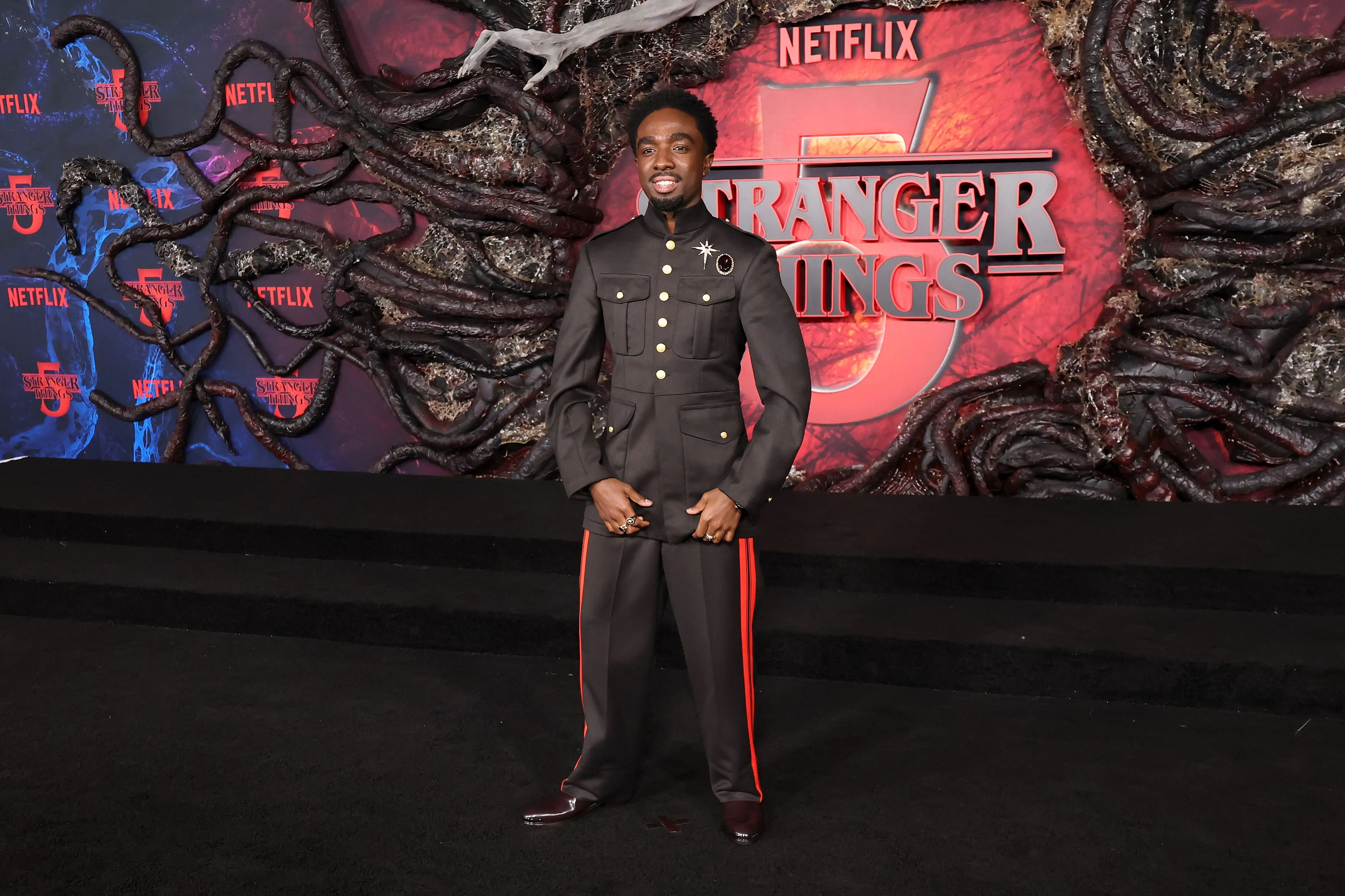 HOLLYWOOD, CALIFORNIA - NOVEMBER 06: Caleb McLaughlin attends the Los Angeles Premiere of Netflix's "Stranger Things" Season 5 at TCL Chinese 6 Theatres on November 06, 2025 in Hollywood, California. (Photo by Kevin Winter/Getty Images)