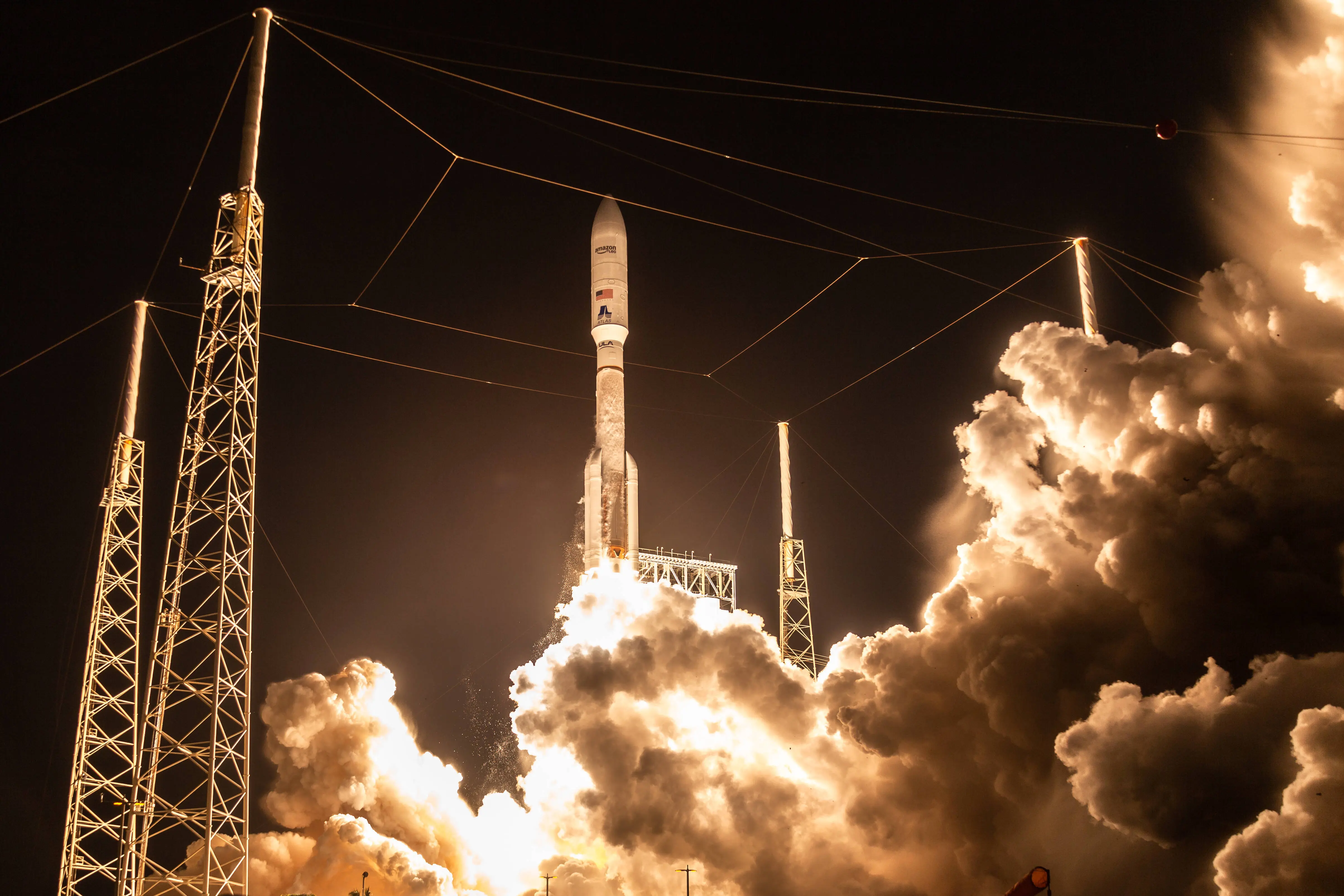 The ULA's Atlas V-551 rocket lifts off from launch pad 41 at the Cape Canaveral Space Force Station with 27 new Amazon Leo satellite (Image via Getty)