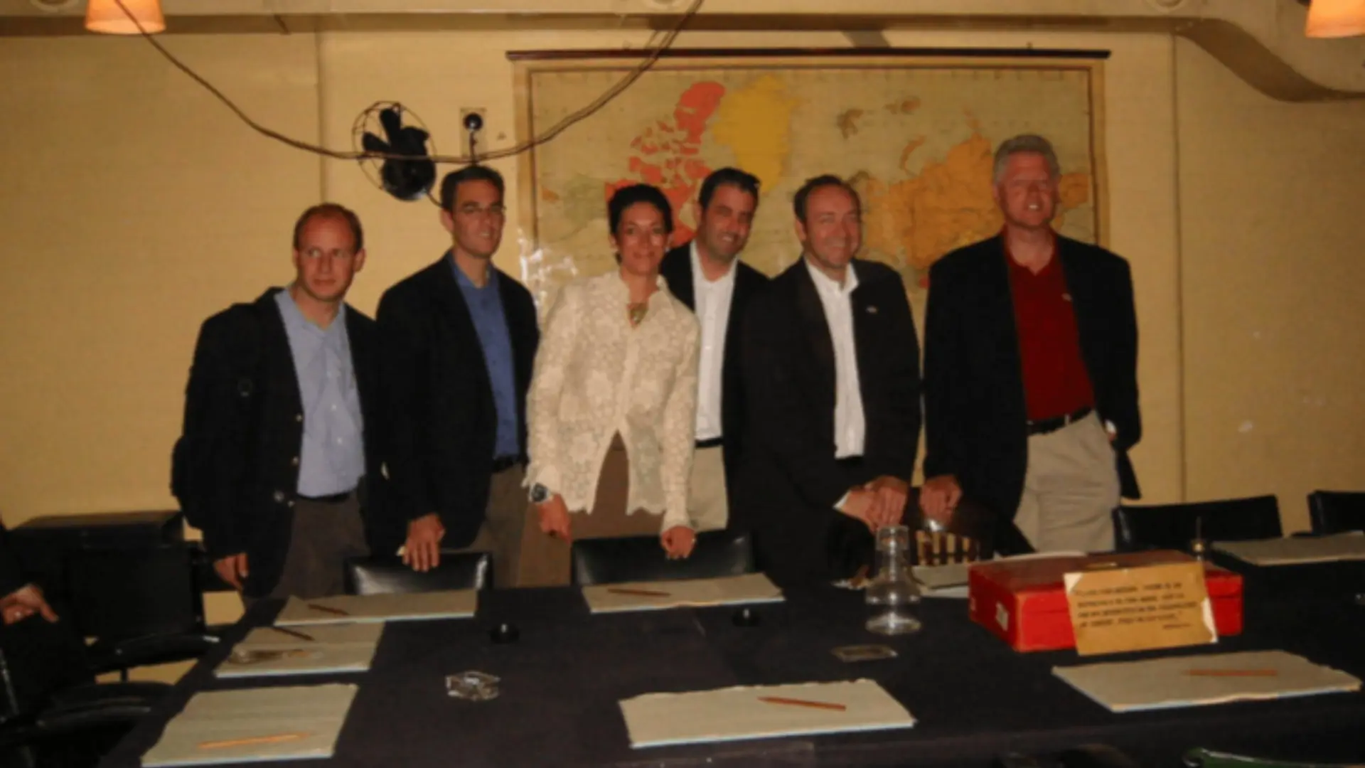 Kevin Spacey with Ghislaine Maxwell, Bill Clinton and others (Image via X/@MAGAgeddon)