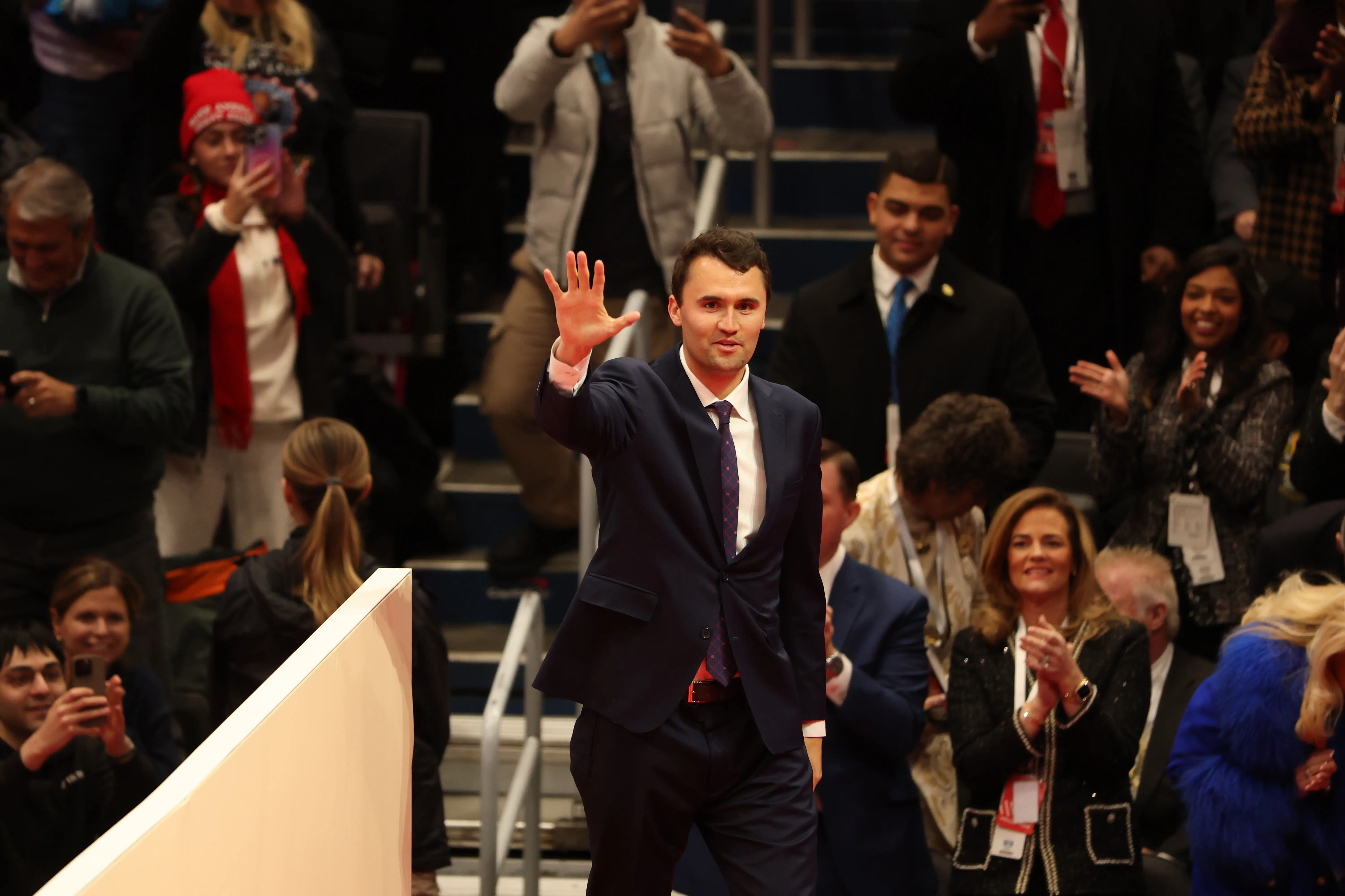 WASHINGTON, DC - JANUARY 20: Co-founder Turning Point USA Charlie Kirk speaks following the inauguration of U.S. President Donald Trump during an event at Capital One Arena on January 20, 2025 in Washington, DC. Donald Trump takes office for his second term as the 47th president of the United States. (Photo by Justin Sullivan/Getty Images)
