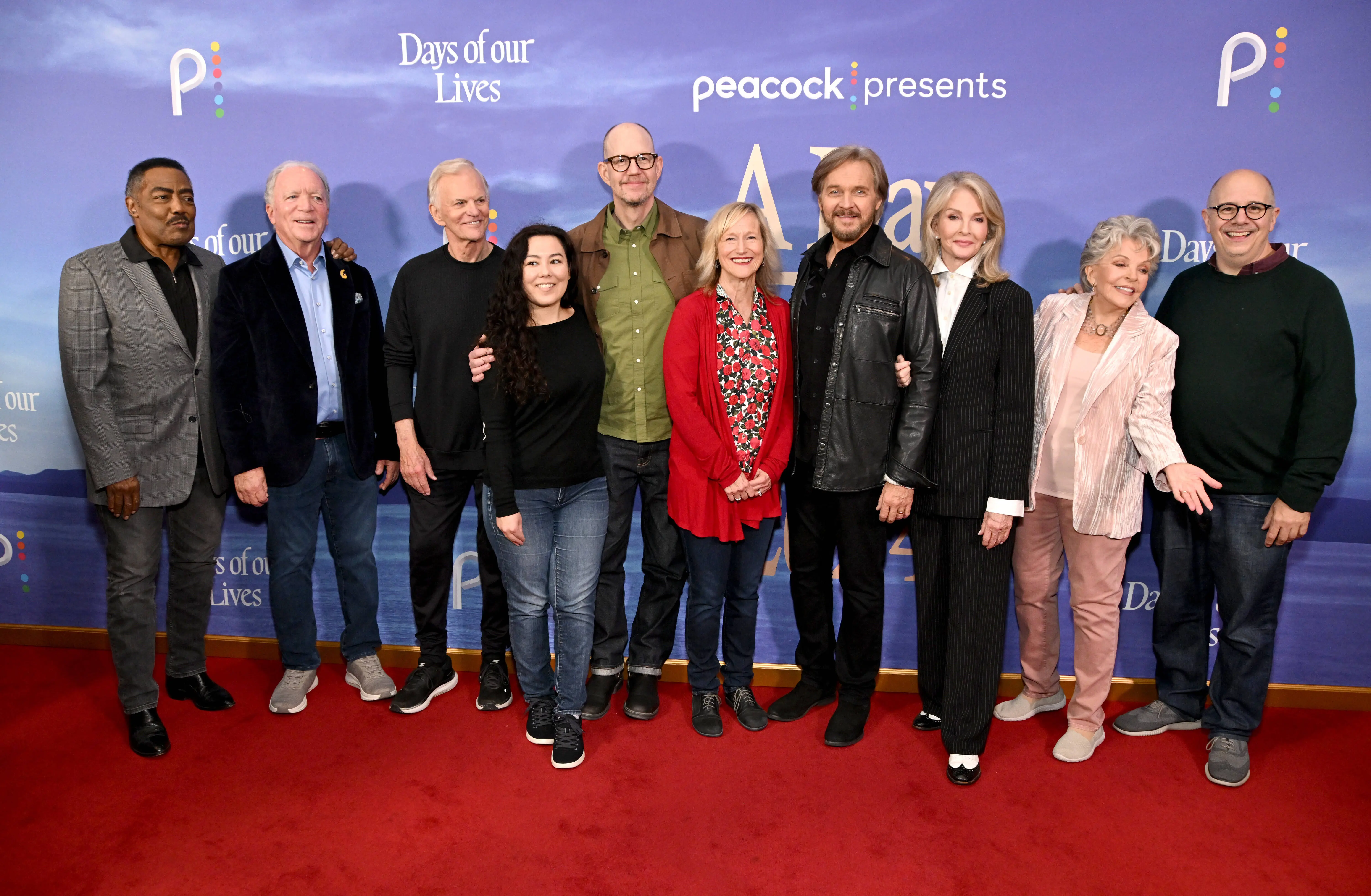 Cast members  Jim Reynolds, Ken Corday, Josh Taylor, Cherise Masukawa, Randy Dugan, Janet Drucker, Stephen Nichols, Deidre Hall, Susan Hayes and Michael Sluchan of Days Of Our Lives. (Photo by Michael Tullberg/Getty Images)