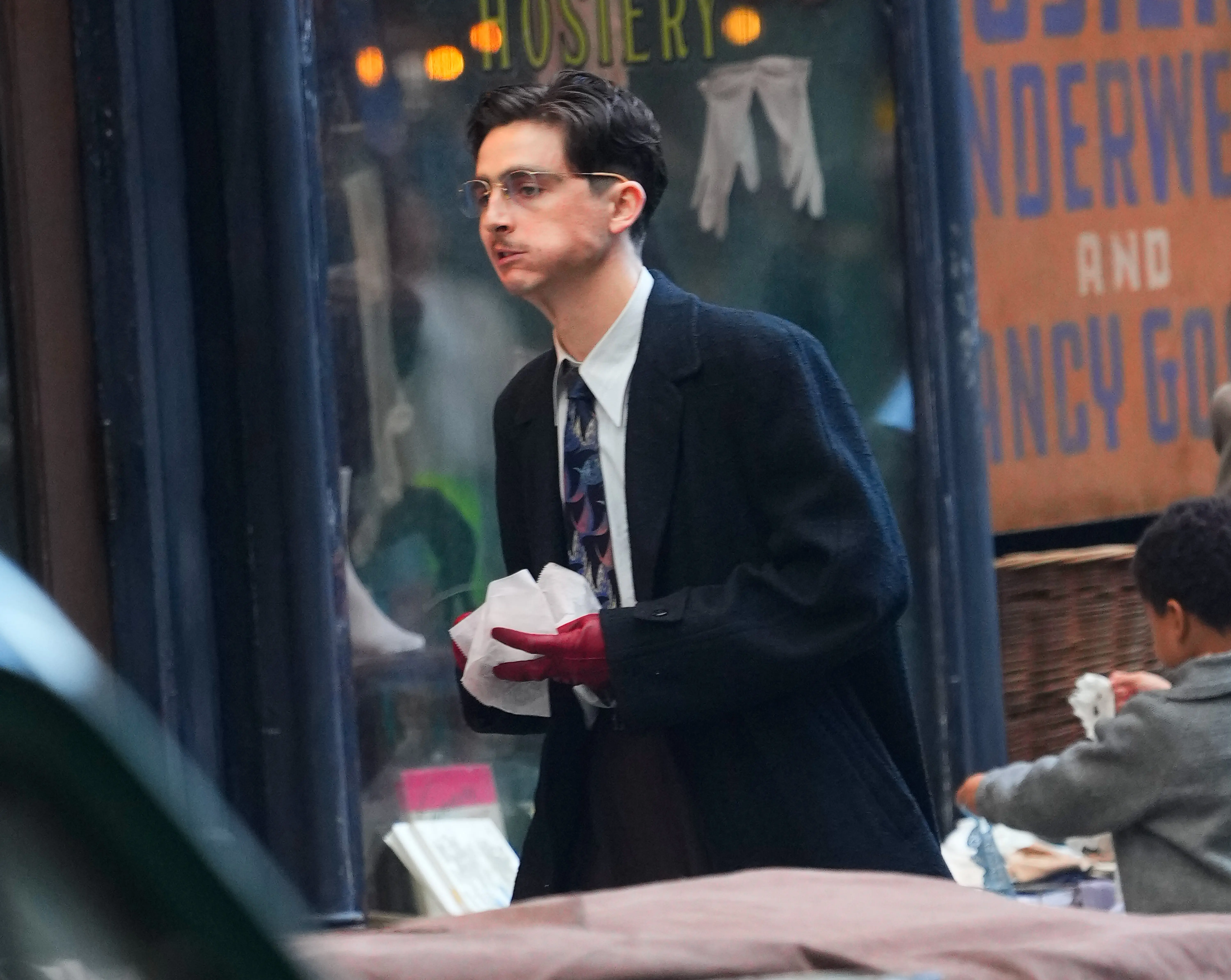 NEW YORK, NY - OCTOBER 01: Timothee Chalamet is seen on the set of "Marty Supreme" on the Lower East Side on October 1, 2024 in New York City.  (Photo by XNY/Star Max/GC Images)