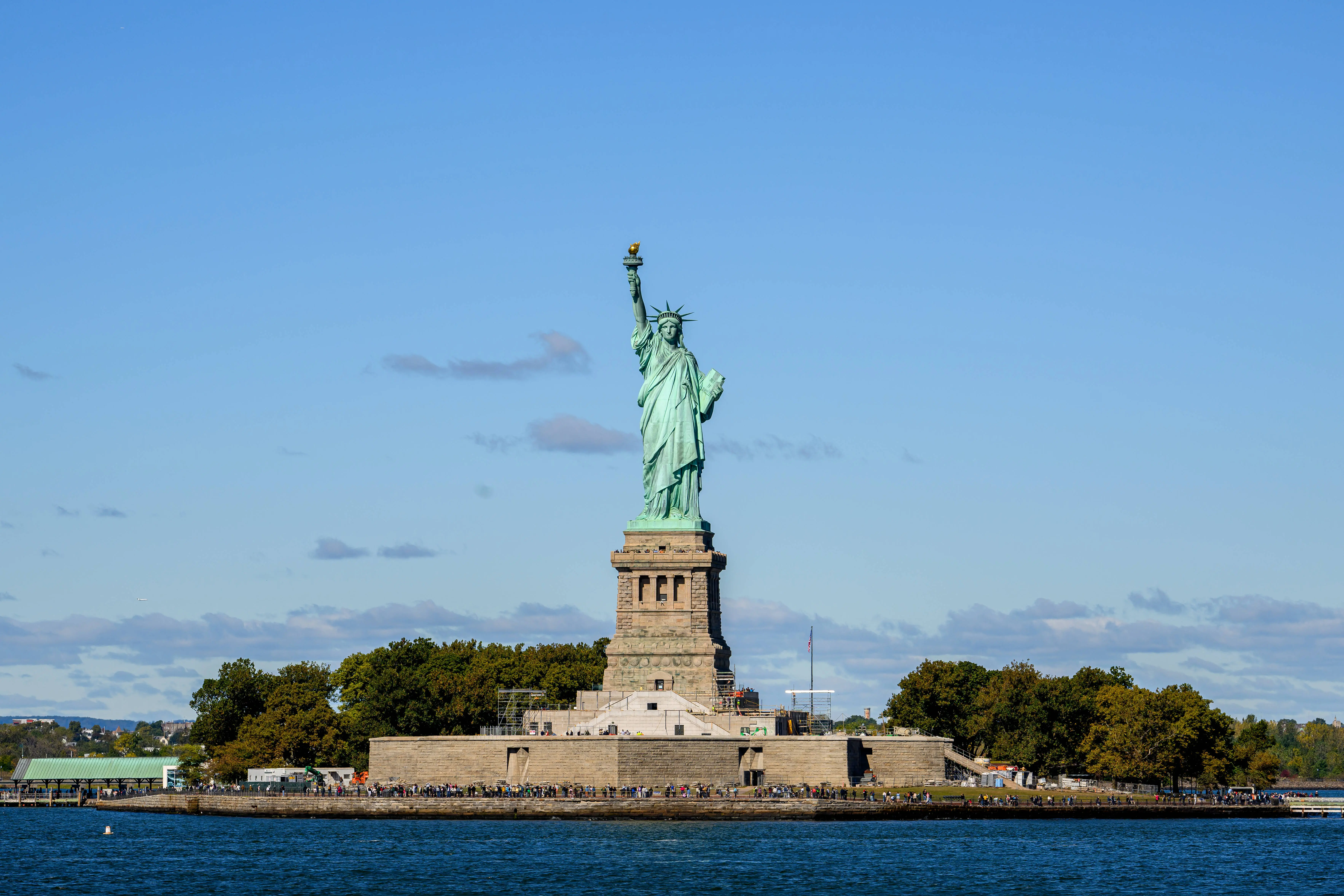 NEW YORK, NEW YORK - OCTOBER 10: A view of the Statue of Liberty on Liberty Island on October 10, 2024 in New York City. The statue was dedicated on October 28, 1886 as a gift to Americans by the French and sculpted by Frédéric Auguste Bartholdi. (Photo by Roy Rochlin/Getty Images)