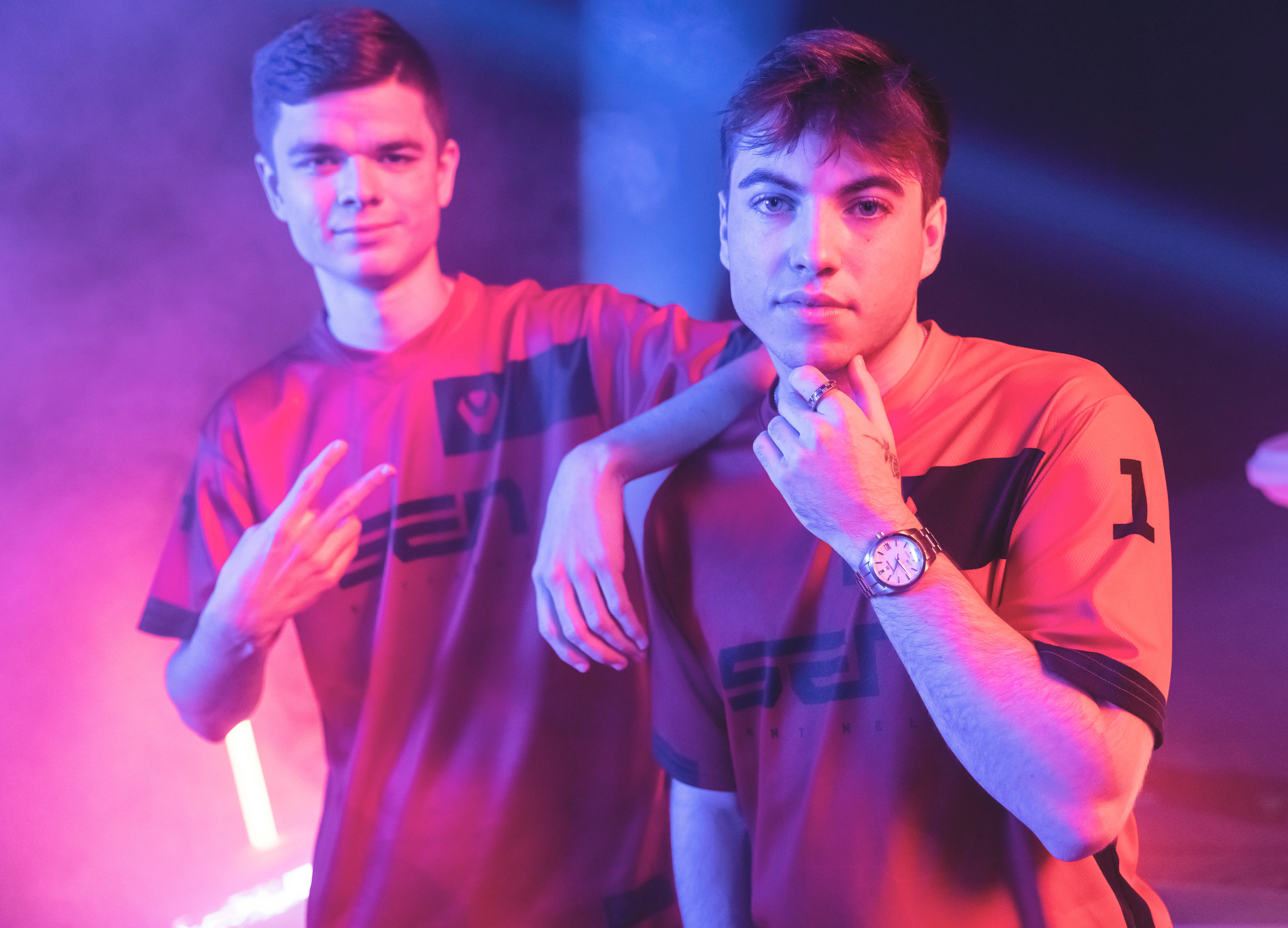 BERLIN, GERMANY - SEPTEMBER 6: Sentinels' Hunter "SicK" Mims (L) and Michael "dapr" Gulino pose at the VALORANT Champions Tour 2021: Stage 3 Masters Features Day on September 6, 2021 in Berlin, Germany. (Photo by Colin Young-Wolff/Riot Games Inc. via Getty Images)