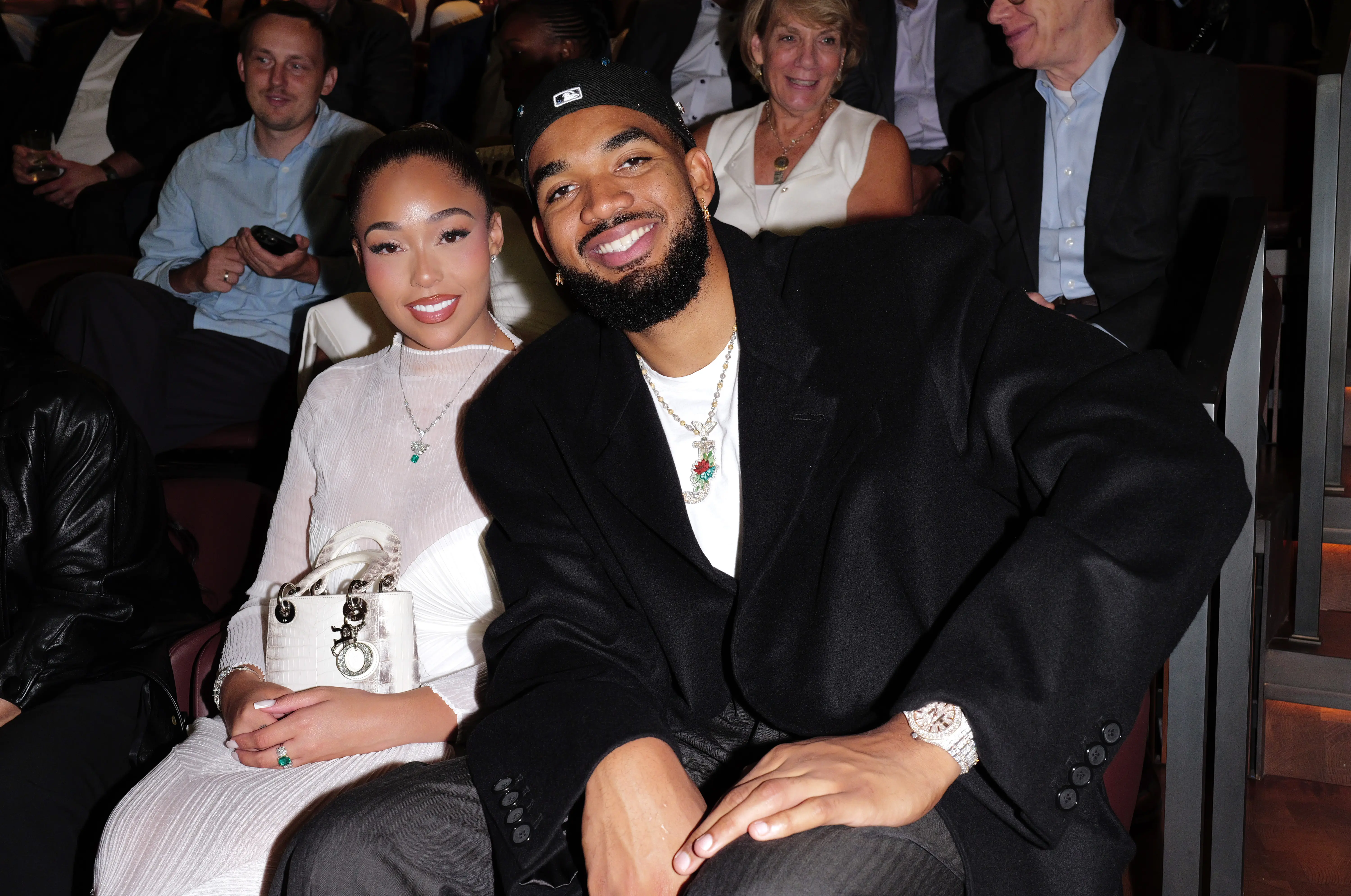 NEW YORK, NEW YORK - SEPTEMBER 17: (L-R) Jordyn Woods and Karl Anthony Towns attend Jared Jewelers "A Diamond Is Born" Film Premiere at The Frick Collection on September 17, 2025 in New York City. (Photo by Craig Barritt/Getty Images for Jared Jewelers)