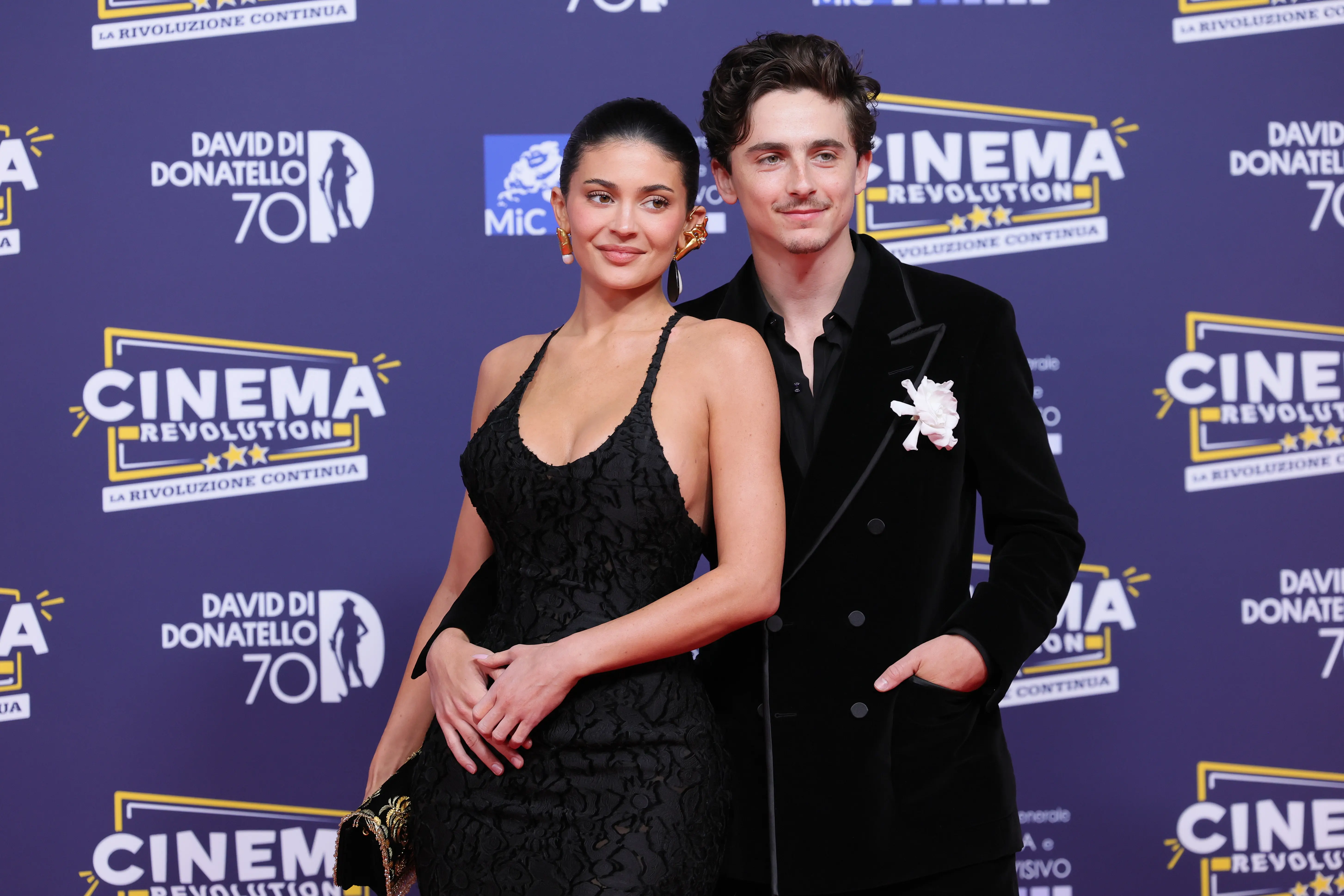 Timothee Chalamet and Kylie Jenner attend the red carpet during the 70th David Di Donatello at Cinecitta Studios on May 07, 2025 in Rome, Italy. (Photo by Vittorio Zunino Celotto/Getty Images)