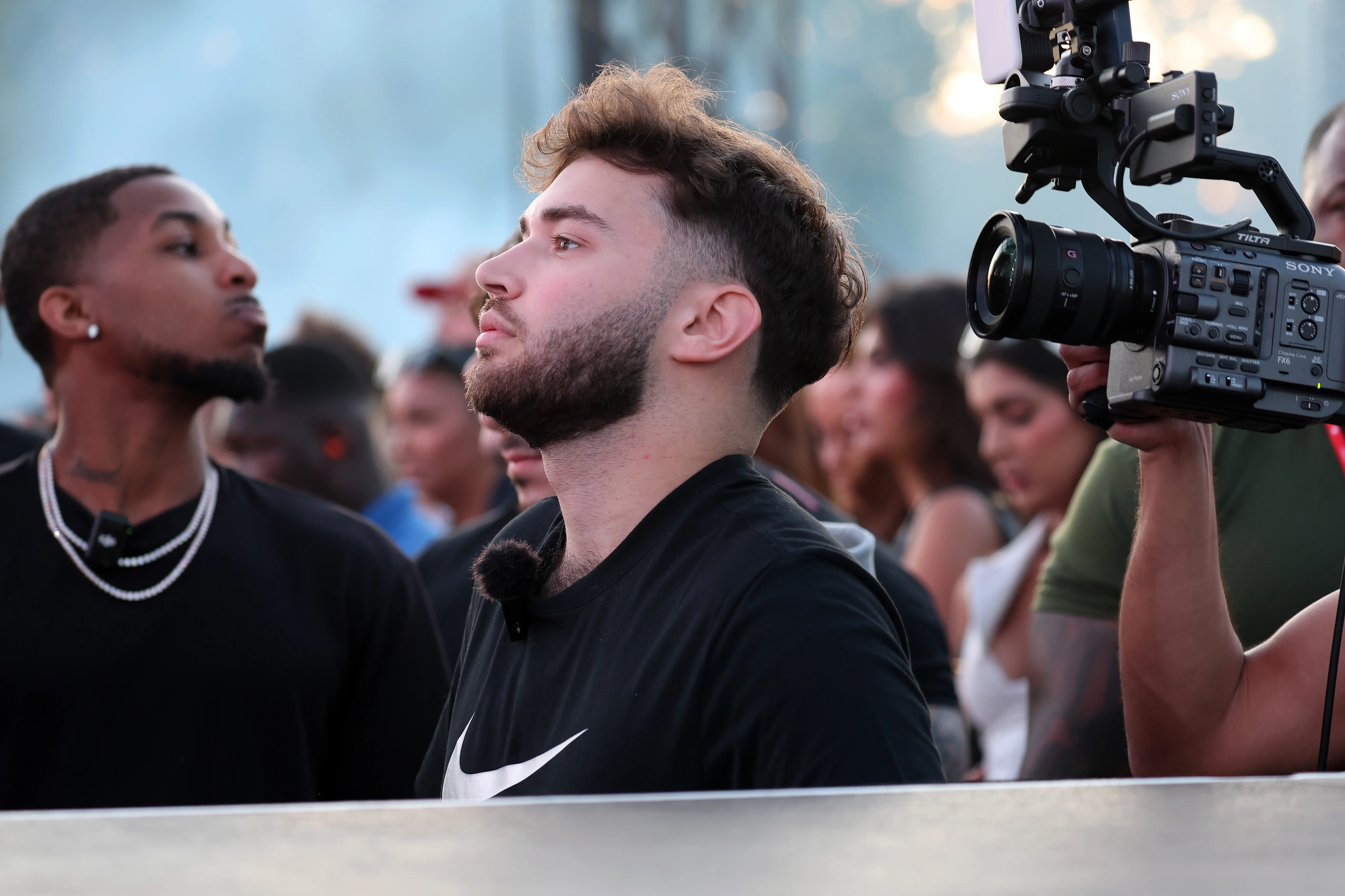 Streamer Adin Ross watches Drake perform during day two of Wireless Festival 2025 at Finsbury Park on July 12, 2025 in London, England. Drake is headlining an unprecedented all three nights of Wireless Festival.  (Photo by Simone Joyner/Getty Images)