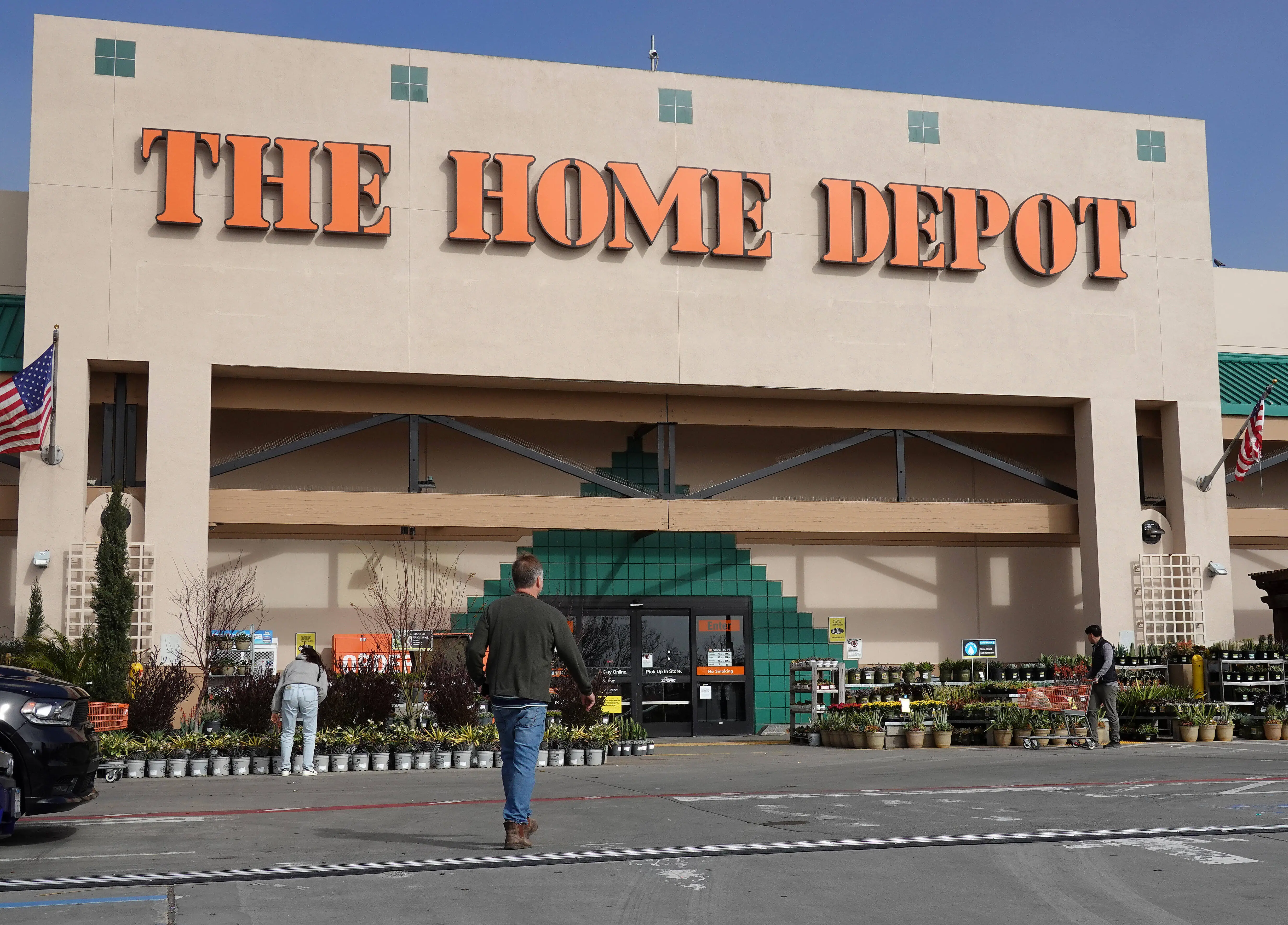 A customer enters a Home Depot store on February 25, 2025 in San Rafael, California. Home improvement retailer Home Depot reported better-than-expected fourth-quarter earnings with revenue of $39.70 billion compared to analyst expectations of $39.12 billion. (Photo by Justin Sullivan/Getty Images)