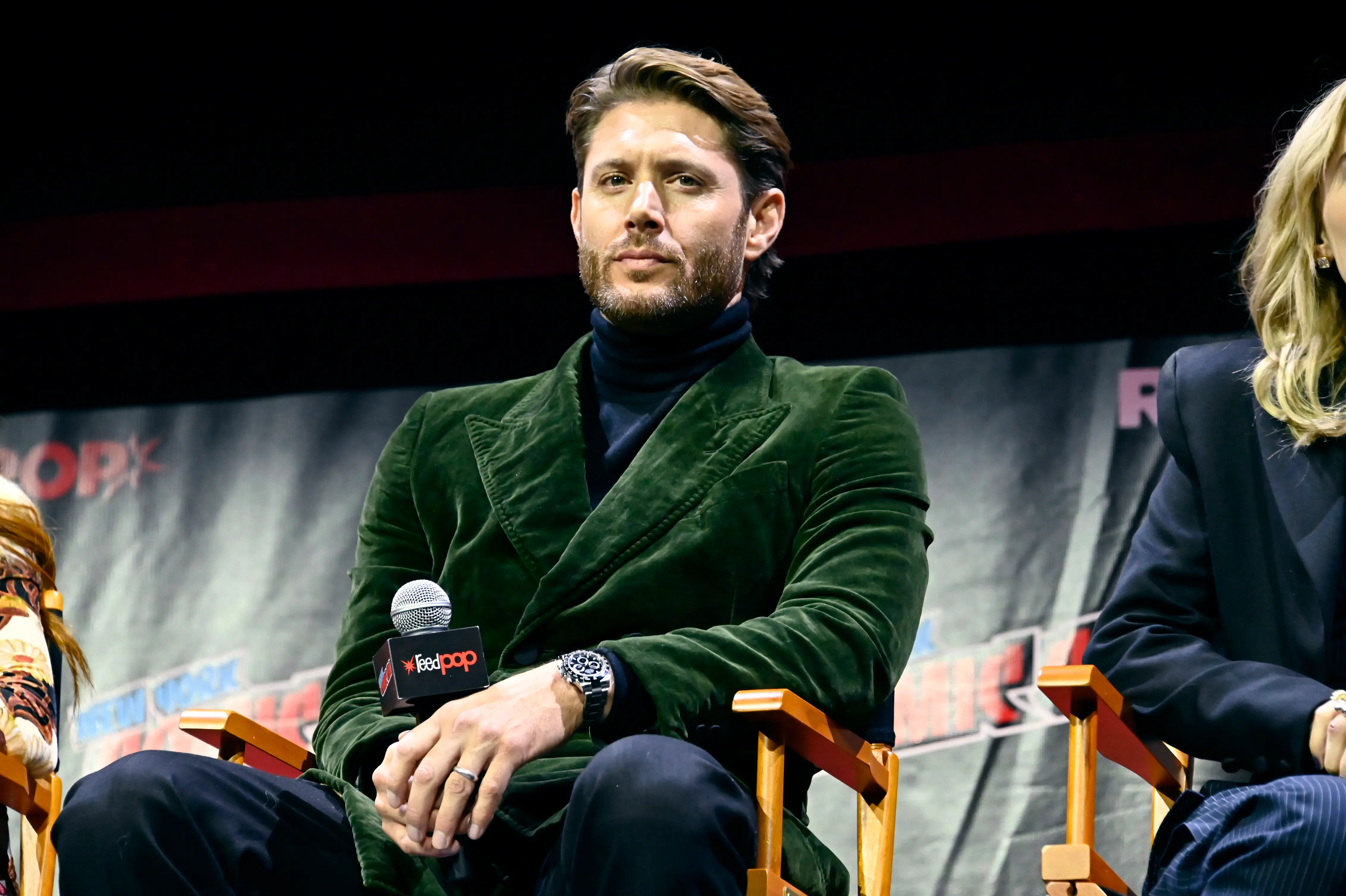 NEW YORK, NEW YORK - OCTOBER 09: Jensen Ackles speaks onstage at The Winchesters Pilot Screening and Q&amp;A during New York Comic Con 2022  on October 09, 2022 in New York City. (Photo by Astrid Stawiarz/Getty Images for ReedPop)