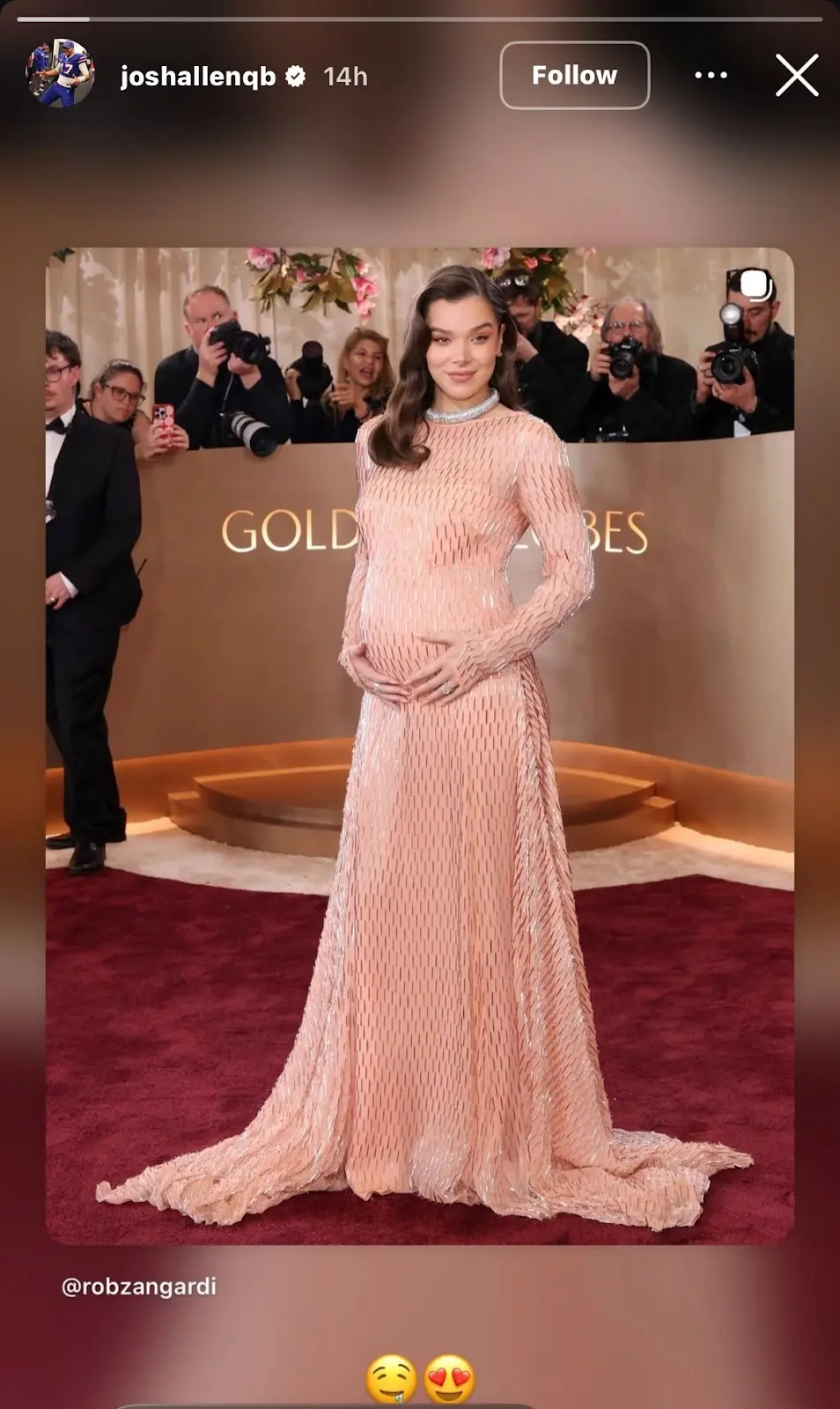 Josh Allen gushes over pregnant wife Hailee Steinfeld's sparkling Golden  Globes look - PRIMETIMER