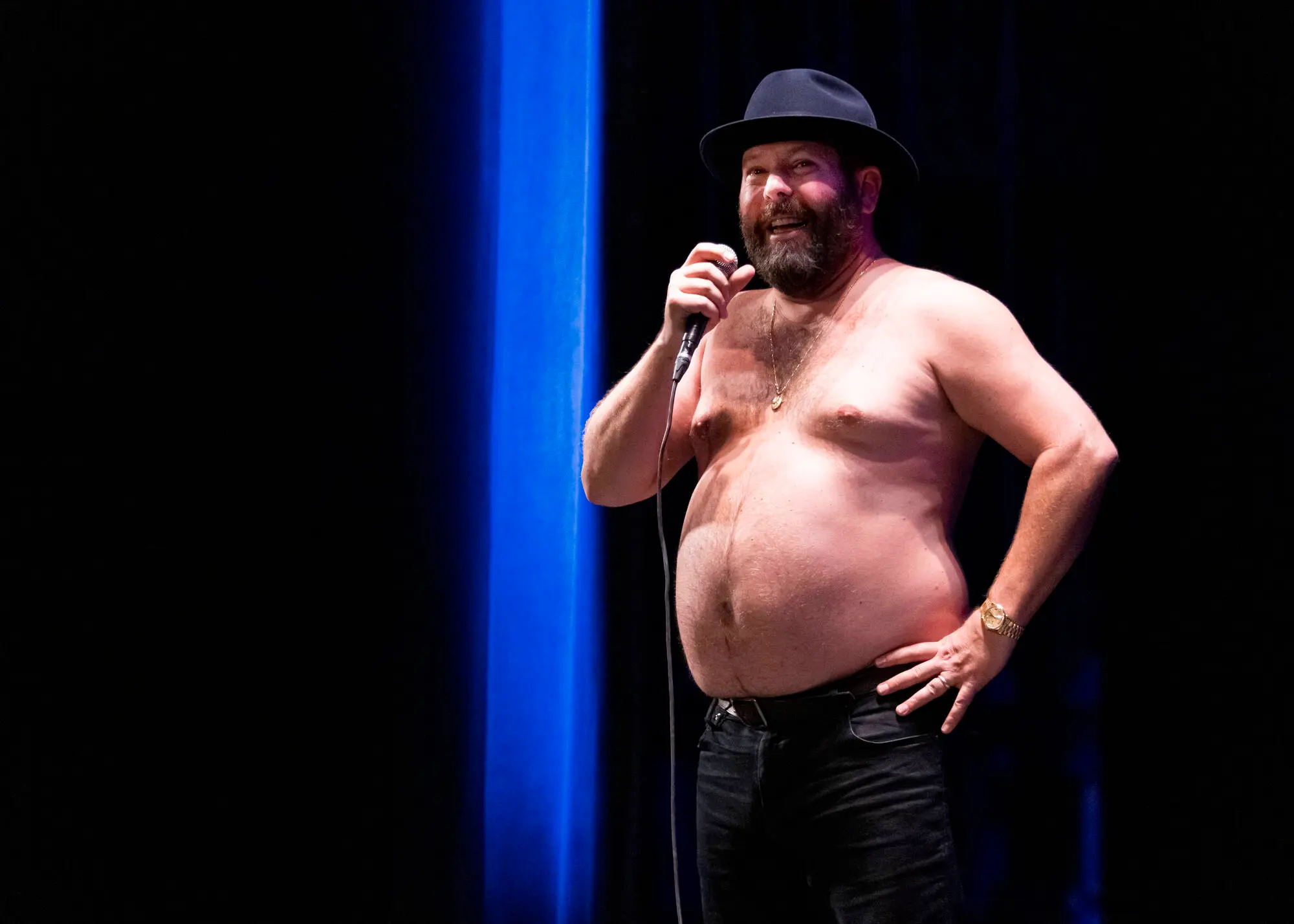 Bert Kreischer struggles to stay clothed in the recent comedy