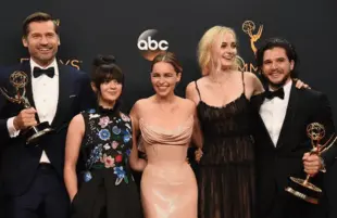 The Game of Thrones cast celebrate their Emmy dominance, circa 2016 (Photo: ABC)